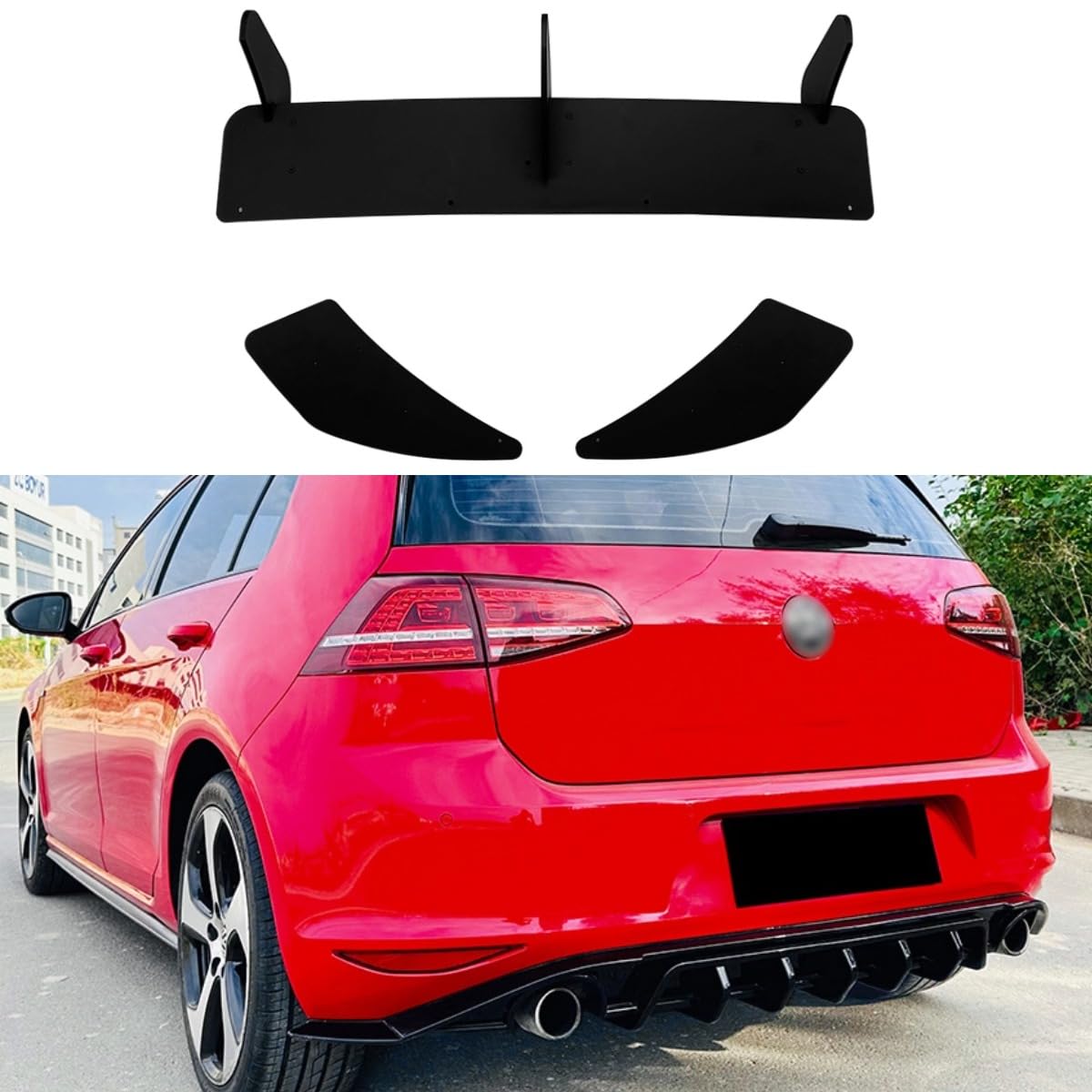 Heckstoßstange Diffusor Kompatibel mit VW Golf 7R Karosserie Kit Heckstoßstange Splitter Guard Protector Schürze Spoiler Lippe Zubehör (Glänzend Schwarz) von Generic