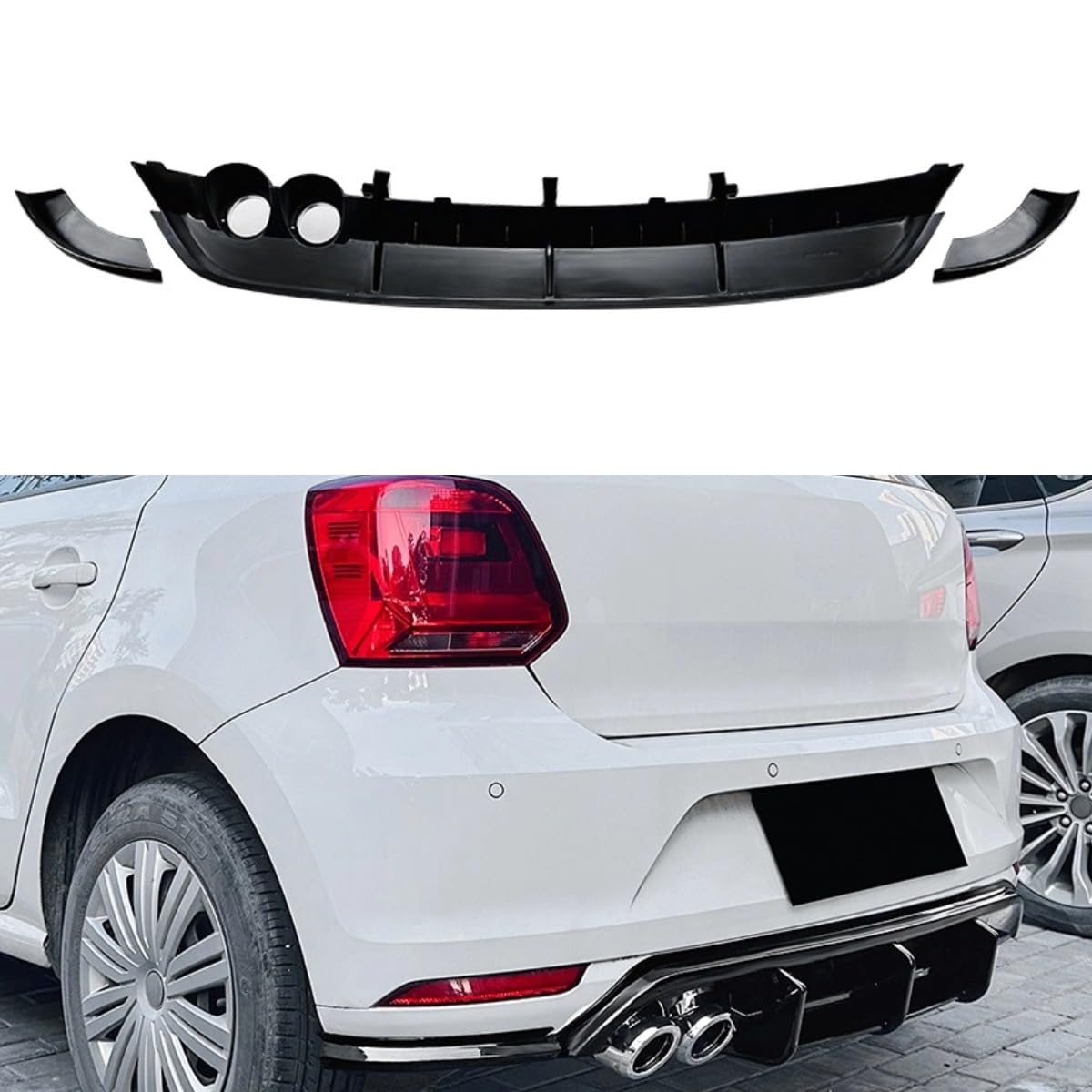 Heckstoßstange Diffusor Kompatibel mit VW Polo MK5 6R 2009-2014 Karosserie Kit Heckstoßstange Splitter Lippe Spoiler Abdeckung Schürze Zubehör (Glänzend Schwarz) von Generic