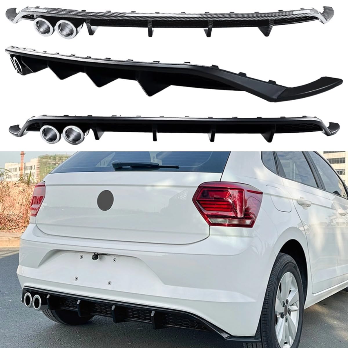 Heckstoßstange Diffusor Kompatibel mit VW Polo MK6 2019+ Karosserie Kit Heckstoßstange Spoiler Lippe Splitter Schutz Abdeckung Schutz Zubehör (Glänzend Schwarz) von Generic