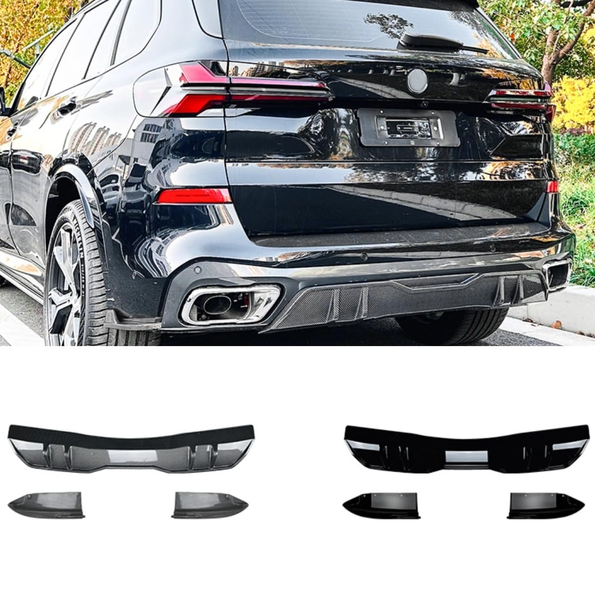 Heckstoßstange Splitter Kompatibel mit BMW X5 G05 M Sport 2019+ Body Kit Heckstoßstange Spoiler Schutz Lippenschutz Autozubehör (Glänzend Schwarz 1 Set) von Generic