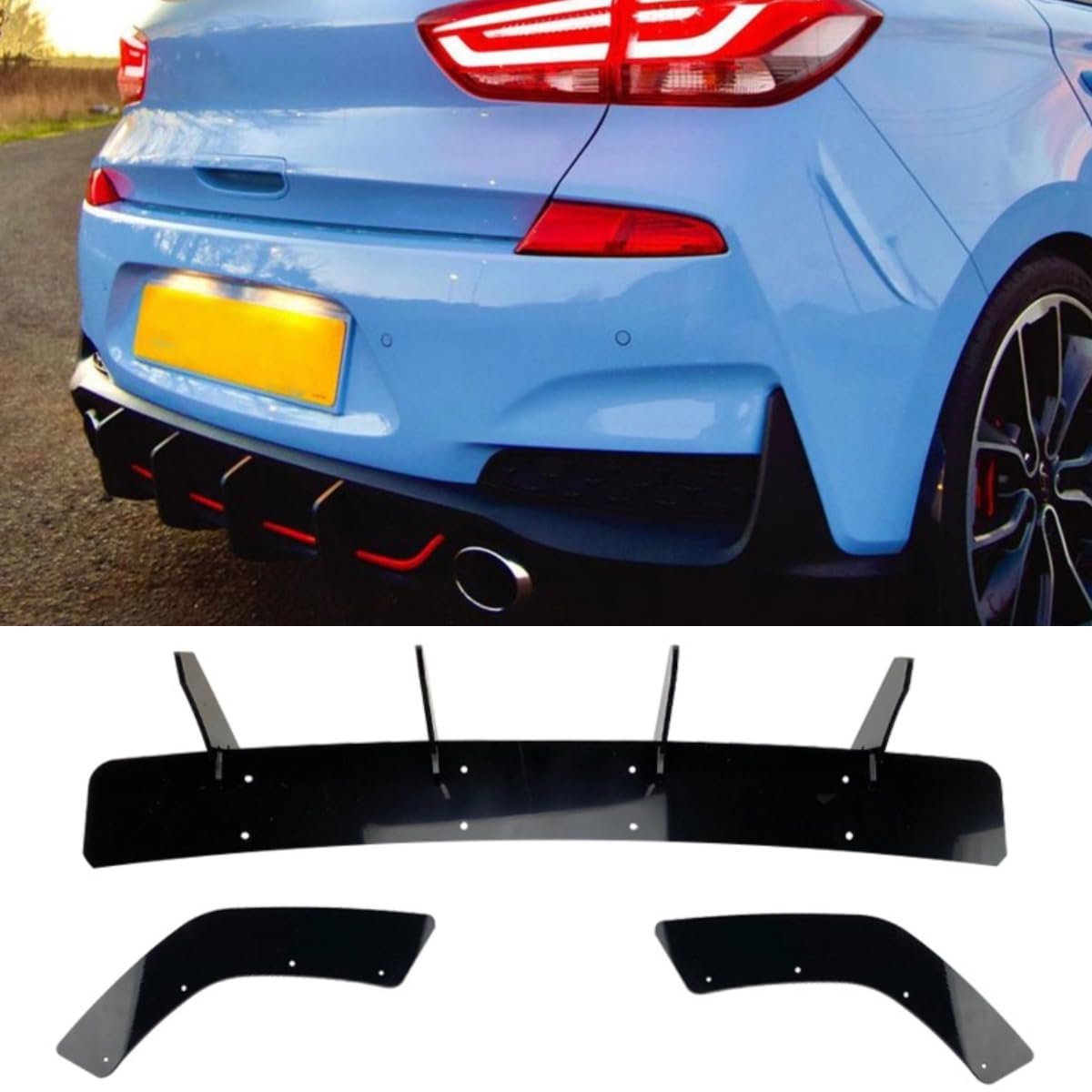 Heckstoßstange Spoiler Kompatibel mit Kia Hyundai I30N MK3 Schrägheck 2017-2019 Karosserie Kit Heckstoßstange Splitter Lippenschutz Autozubehör (Glänzend Schwarz) von Generic