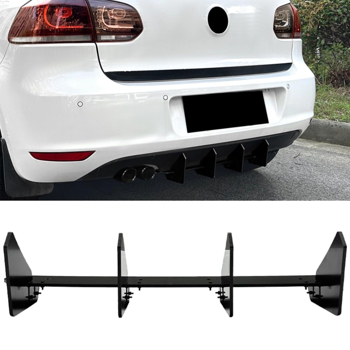 Heckstoßstange Spoiler Kompatibel mit VW Golf MK6 2008-2012 Karosserie Kit Heckstoßstange Splitter Lippenschutz Schutz Schürze Zubehör (Glänzend Schwarz) von Generic