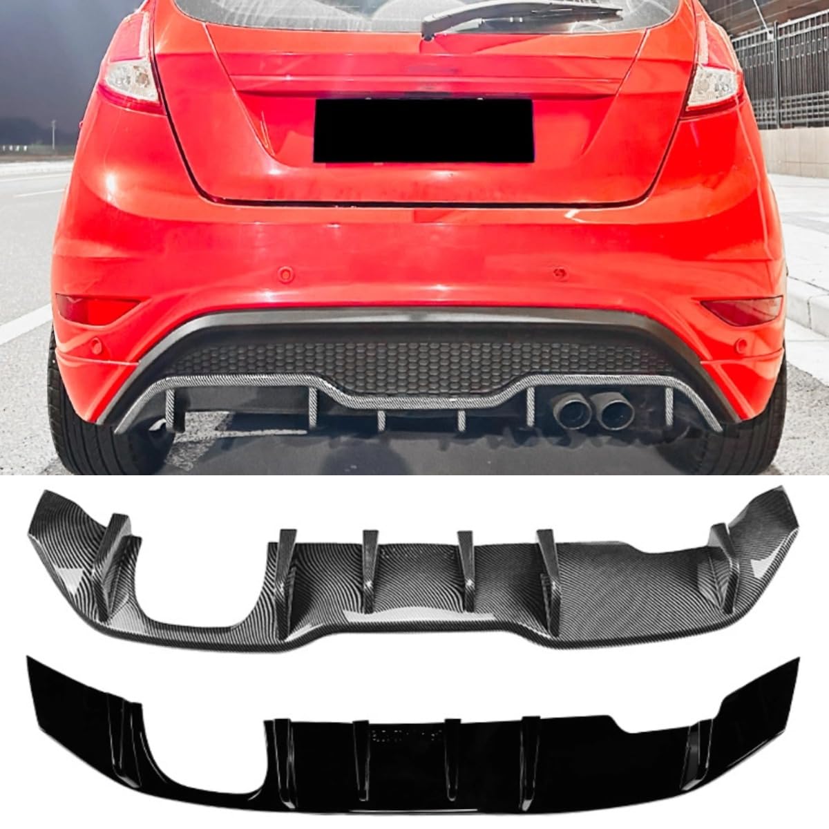 Heckstoßstangen-Diffusor, kompatibel mit Ford Fiesta ST MK7 2012–2017, Karosserie-Set, Heckstoßstange, Splitterschutz, Schürze, Lippenabdeckung, Autozubehör (glänzendes Schwarz) von Generic