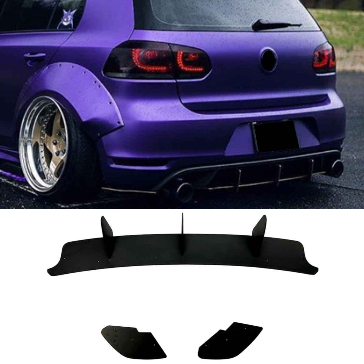 Heckstoßstangen-Splitter Kompatibel mit VW Golf MK6 GTI 2008-2013 Karosserie-Kit Heckstoßstange Spoiler Guard Abdeckung Lippe Zubehör (Glänzendes Schwarz) von Generic