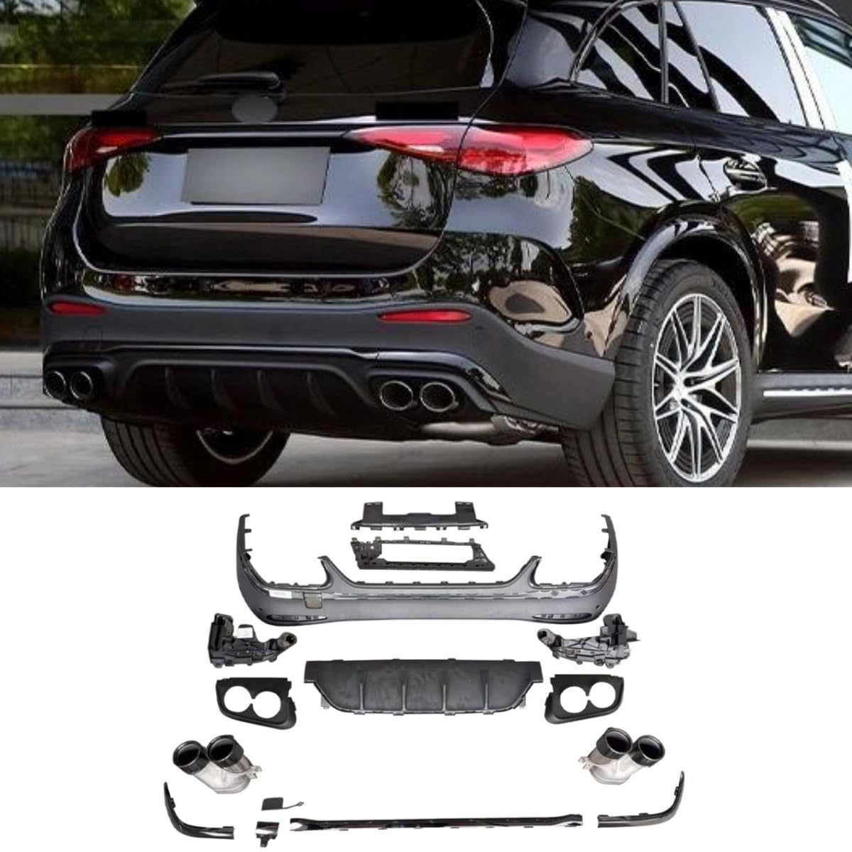 Heckstoßstangenlippe für Heckklappe, kompatibel mit Mercedes Benz GLC X254 2023+, Hecksplitter, Diffusor, Spoiler, Karosserie-Set, Autozubehör (Lip Black + Rear Tail Throat Black) von Generic