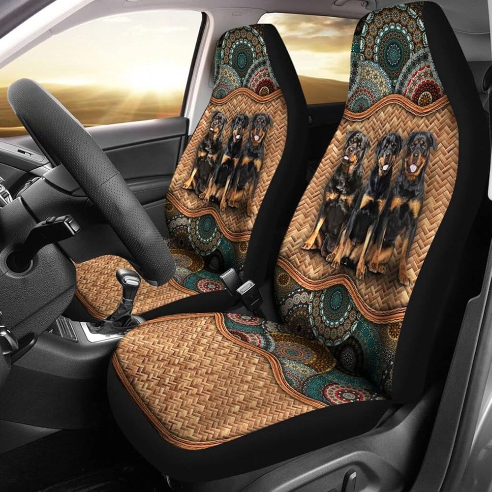 Innenraum Sitzschoner DREI Rottweiler-Mandala-Rattan-Muster Auto Sitzbezüge Universell Passende Autoschonbezüge Premium Design Schonbezüge Autoauflage Für Fahrzeuge, Autos, Suvs, 52X138Cm von Generic