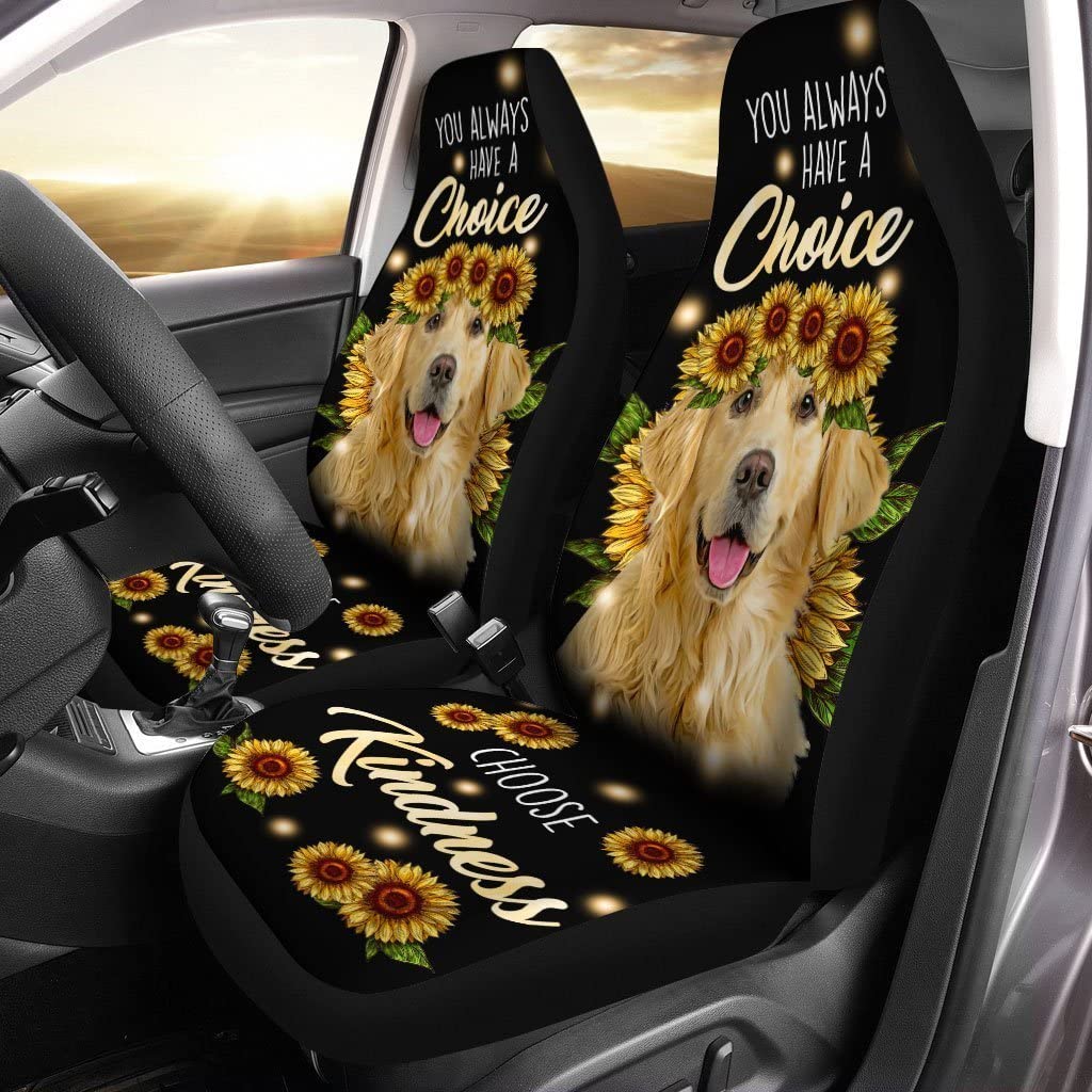 Innenraum Sitzschoner Golden Retriever Tragen Sonnenblumenkranz Autoschonbezüge Universell Passende Autositzbezüge Premium Design Sitzbezug Auto Vordersitze Für Fahrzeuge, Anhänger, Wagen von Generic