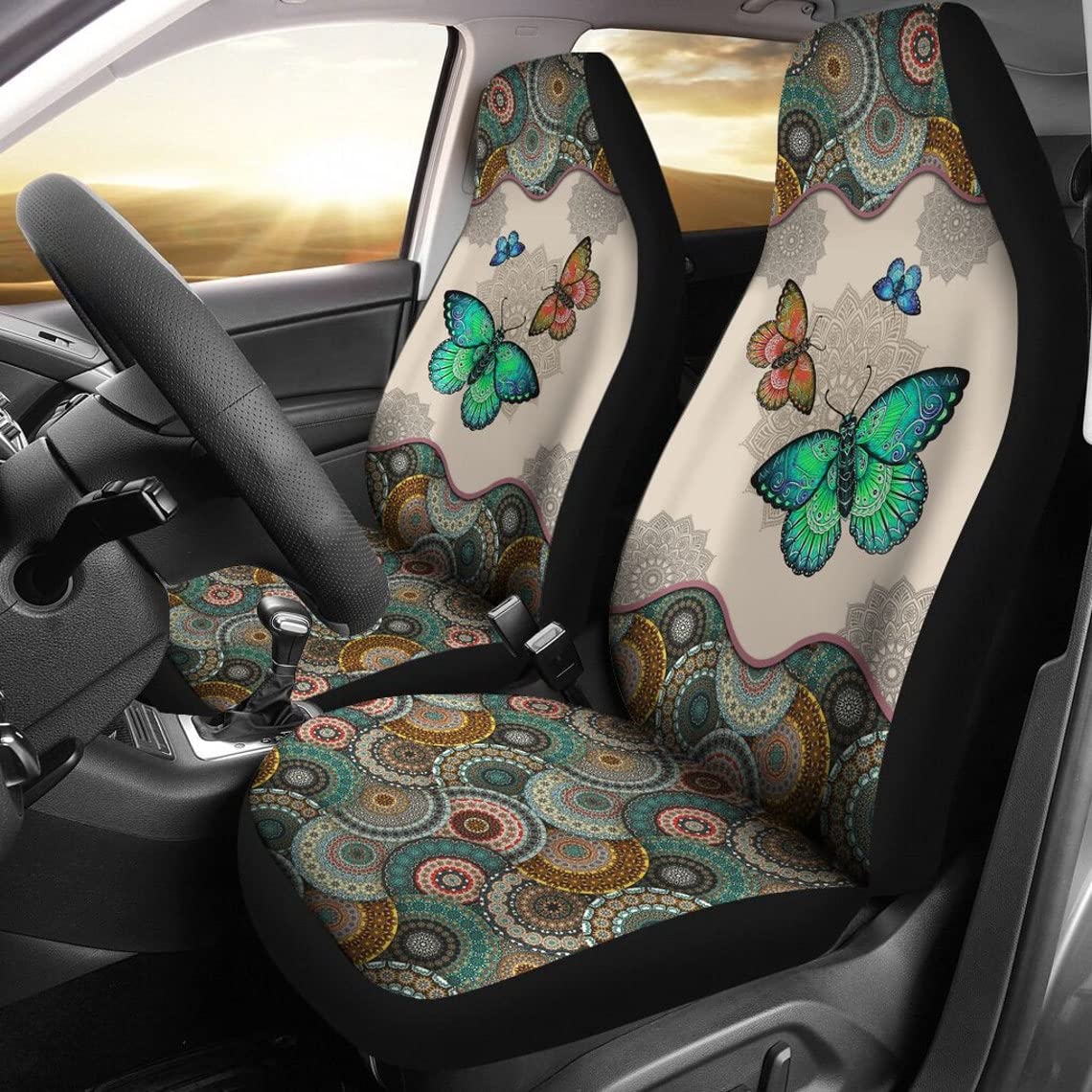 Innenraum Sitzschoner Schmetterlings-Mandala Autositzbezüge Vordersitze Einfach Zu Montierende Auto-Zubehör Universelle Sitzbezüge Set Universal Für Wagen, Fahrzeuge, Autos, 52X138Cm von Generic