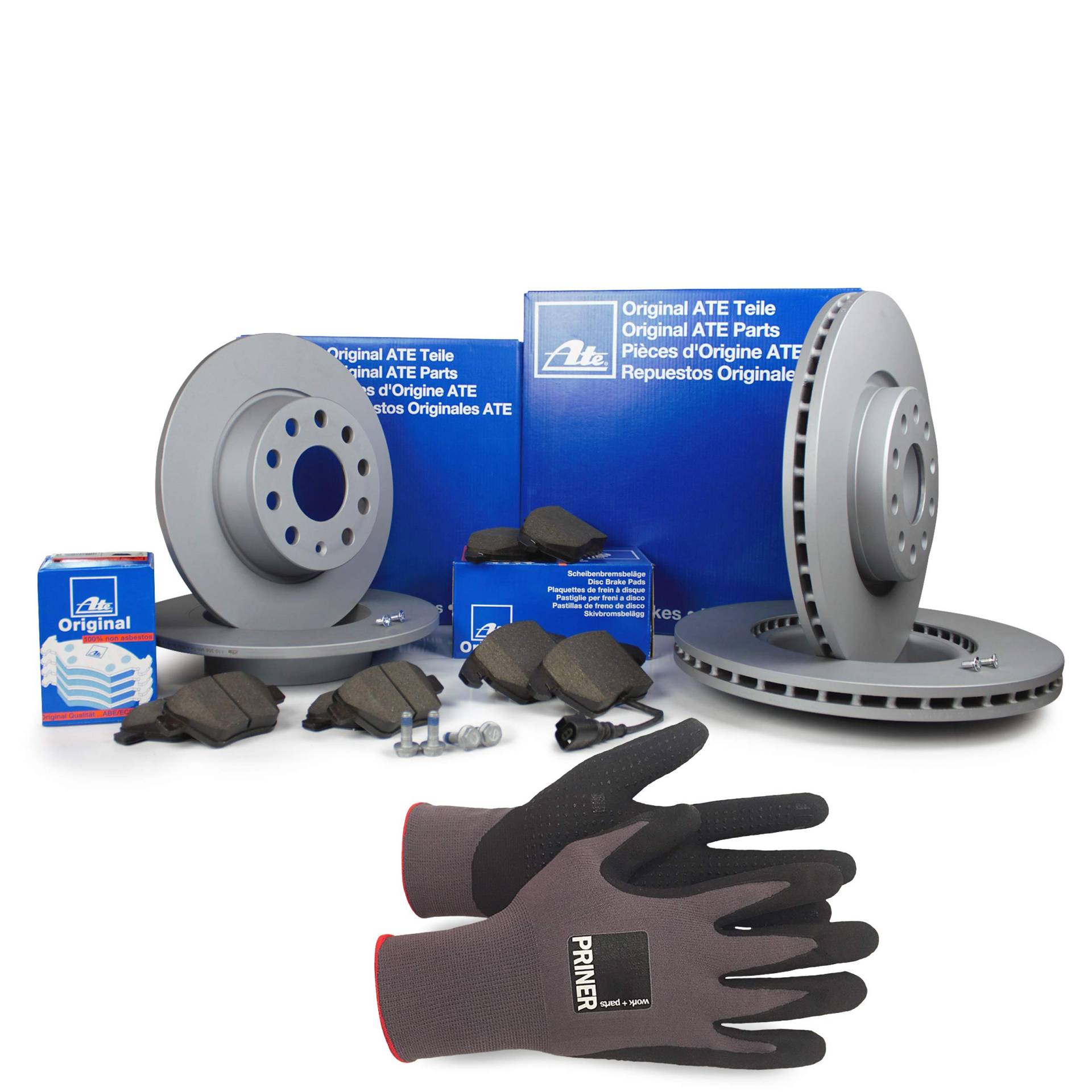 Inspektionspaket ATE Bremsen Set inkl. Bremsscheiben und Bremsbeläge für vorne Ø 288 mm und hinten Ø 272 mm enthalten, 100% passend für Ihr Fahrzeug, inkl. Priner Montagehandschuhe, AN177 von Generic