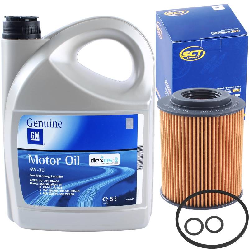 Inspektionspaket Ölwechsel Set Ölfilter + Motoröl 5W30, 5 Liter | passend für GM dexos 2 GM-LL-A-025 GM-LL-B-025 von Generic