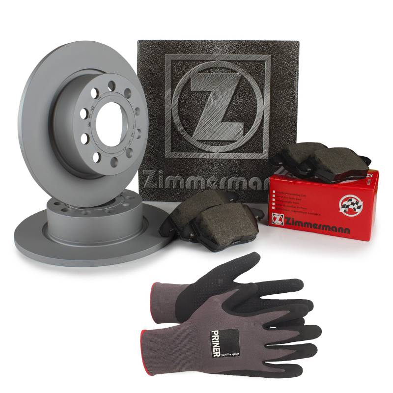 Inspektionspaket Zimmermann Bremsen Set inkl. Bremsscheiben Ø 253 mm und Bremsbeläge für hinten, 100% passend für Ihr Fahrzeug, inkl. Priner Montagehandschuhe, AN149 von Generic