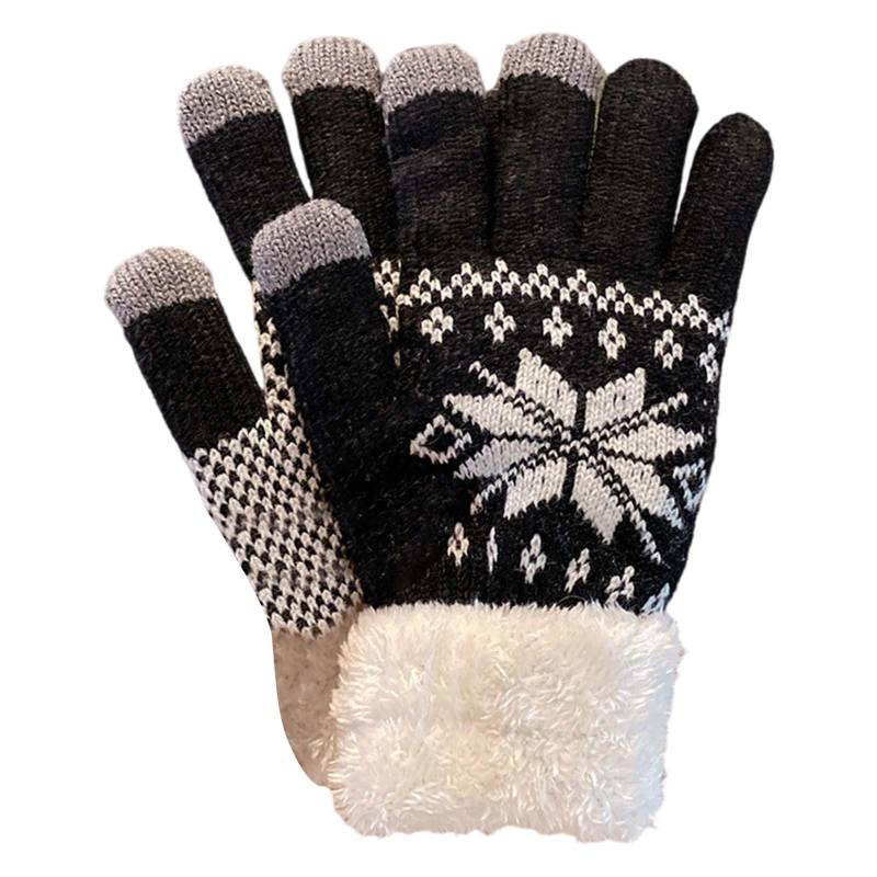 Knitted Cold Proof Plush Thickened Christmas Gloves Babyhandschuhe Mit Daumen (Black, A) von Generic