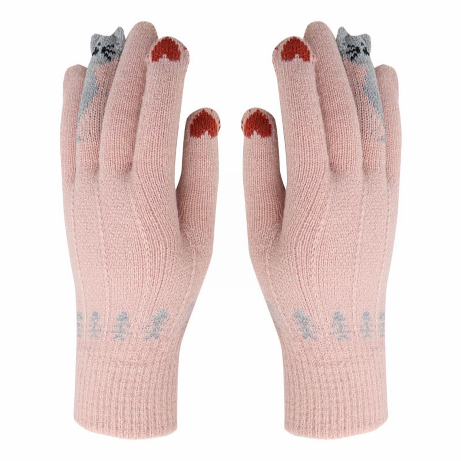 Knitted Cold Proof Plush Thickened Christmas Gloves Lack Knete Handschuh (Pink, A) von Generic