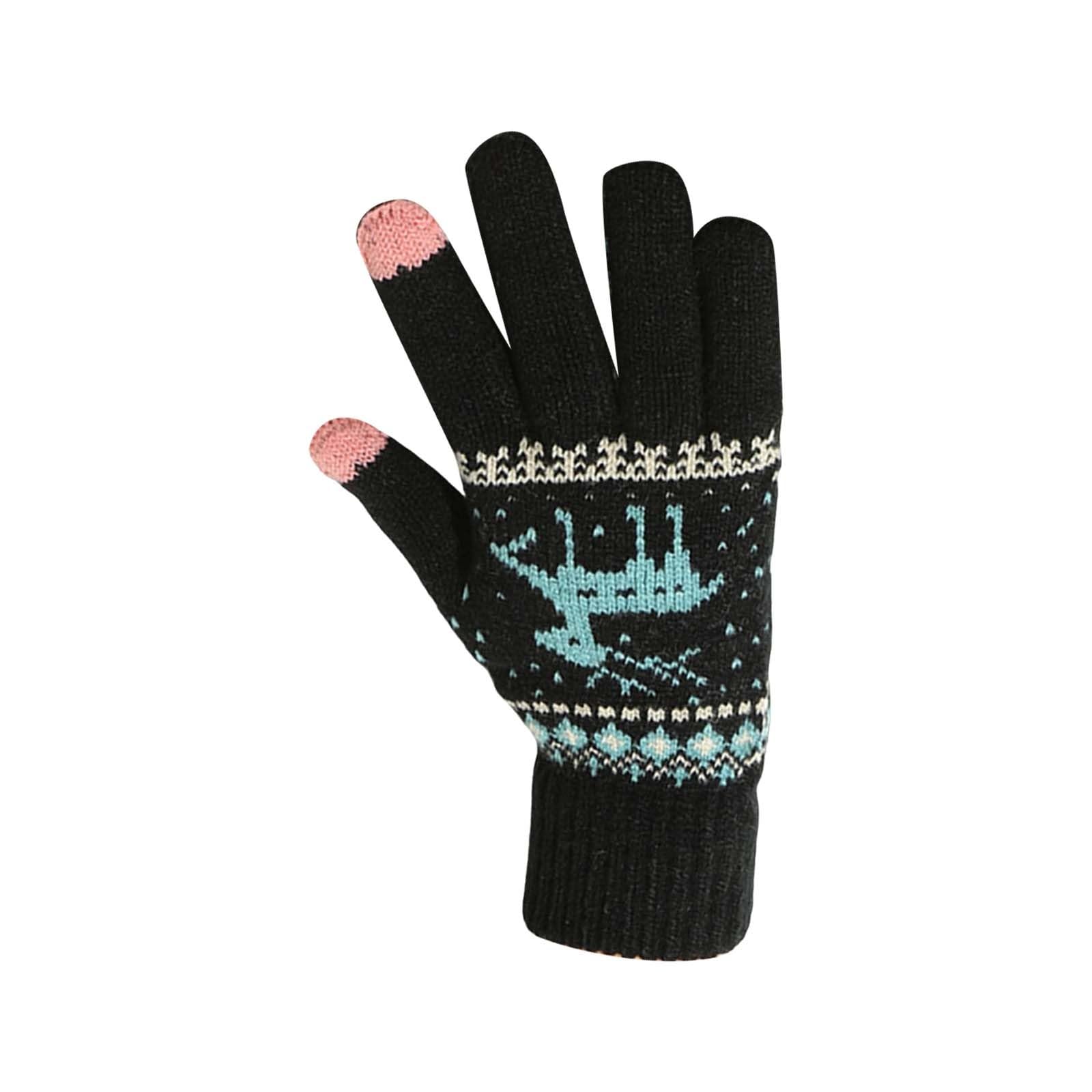 Knitted Cold Proof Plush Thickened Christmas Gloves Lange Handschuhe Rot (Black, B) von Generic