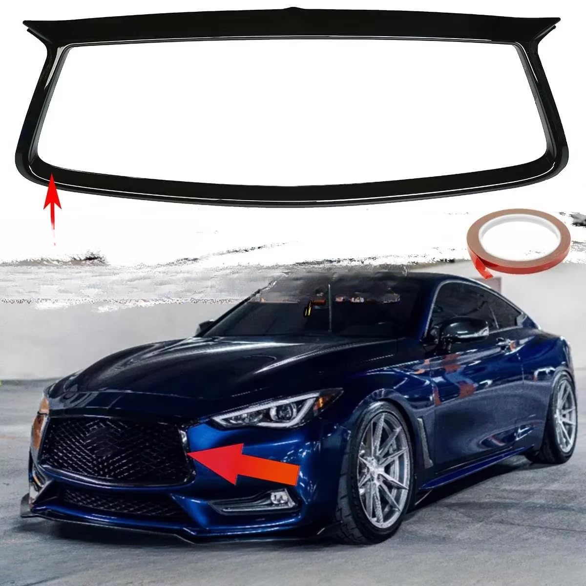 Kühlergrill-Abdeckung für Frontgrill für den Kühlergrill, kompatibel mit Infiniti Q60 Coupe 2017–2021, Karosserie-Set, Autozubehör (Kohlefaser-Optik) von Generic