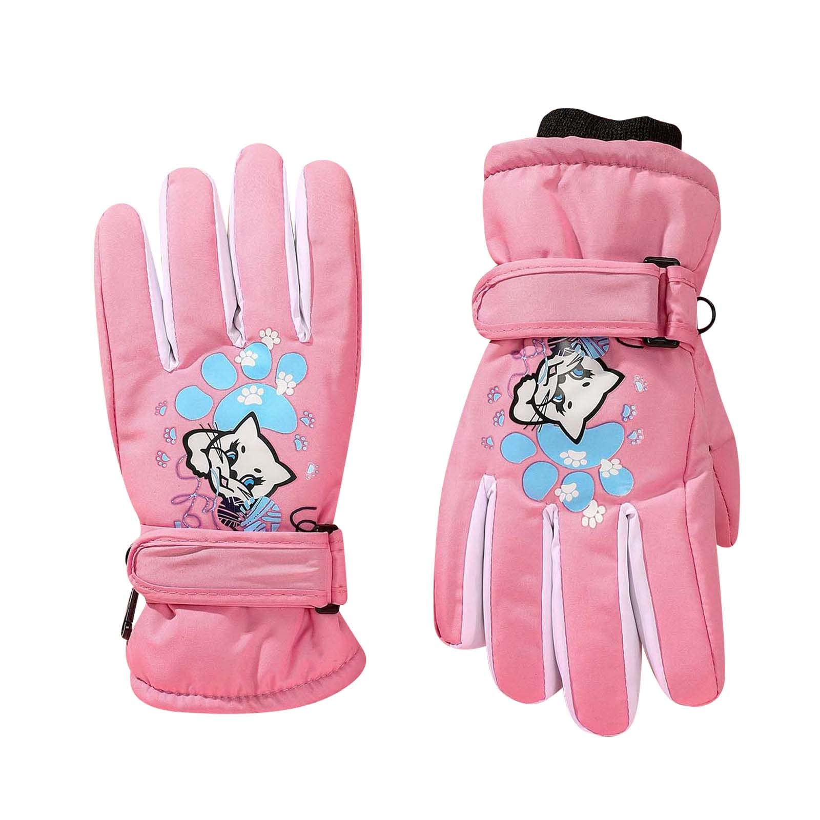 Kunst𝐋eder Handschuhe Kinder Winterhandschuhe Schnee Ski Wasserdichte wärmeisolierte Handschuhe für Mädchen Kinder Jugend für kaltes Wetter 更多 Strickhandschuhe Halbfinger (Pink, One Size) von Generic