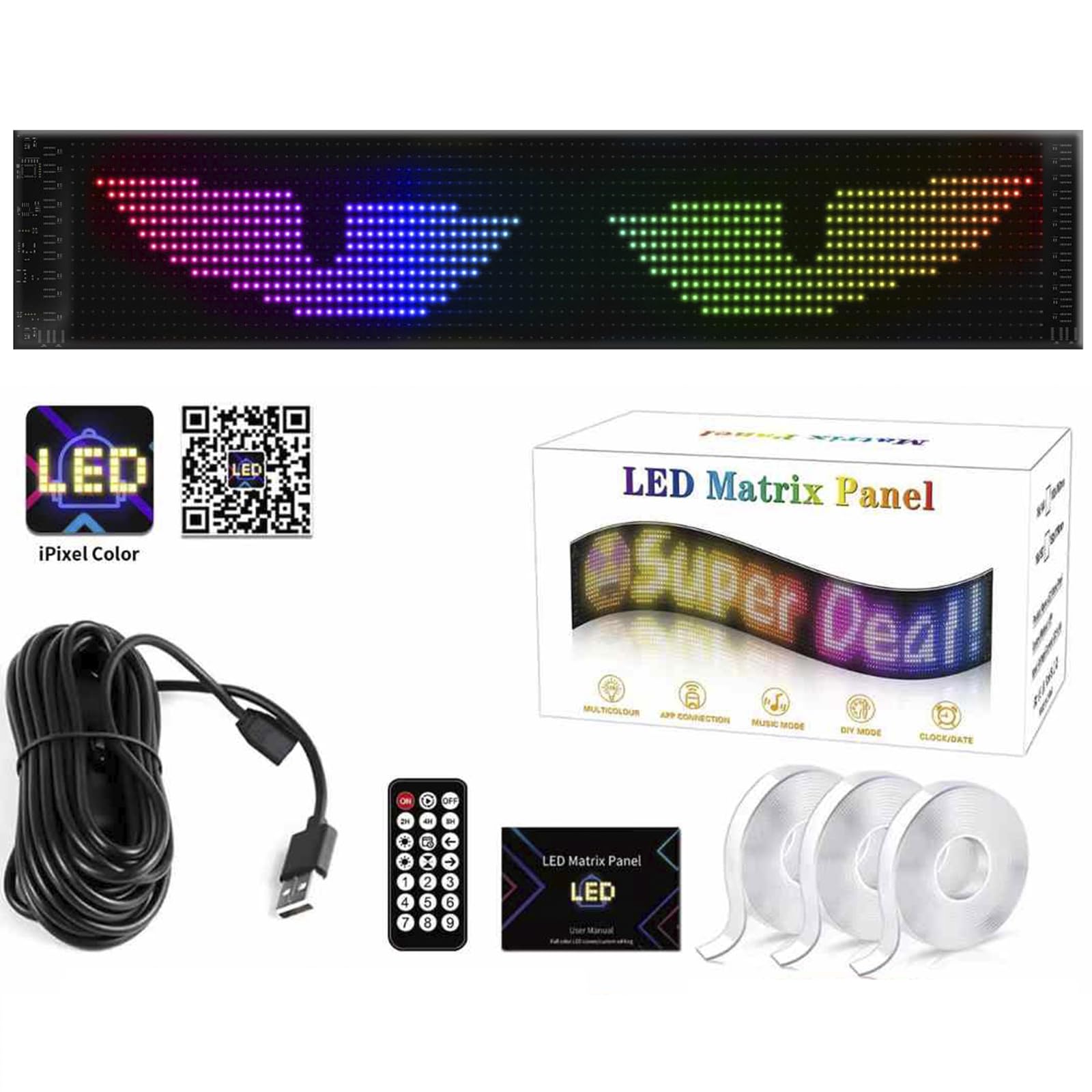 LED-Augen für LKW und Auto, Teufelsaugen, großes programmierbares Flex-LED-Display fürs Auto, DIY-Auto, dynamische LED, intelligente bunte Augenlampe, weicher Bildschirm (192 x 1330 mm) von Generic