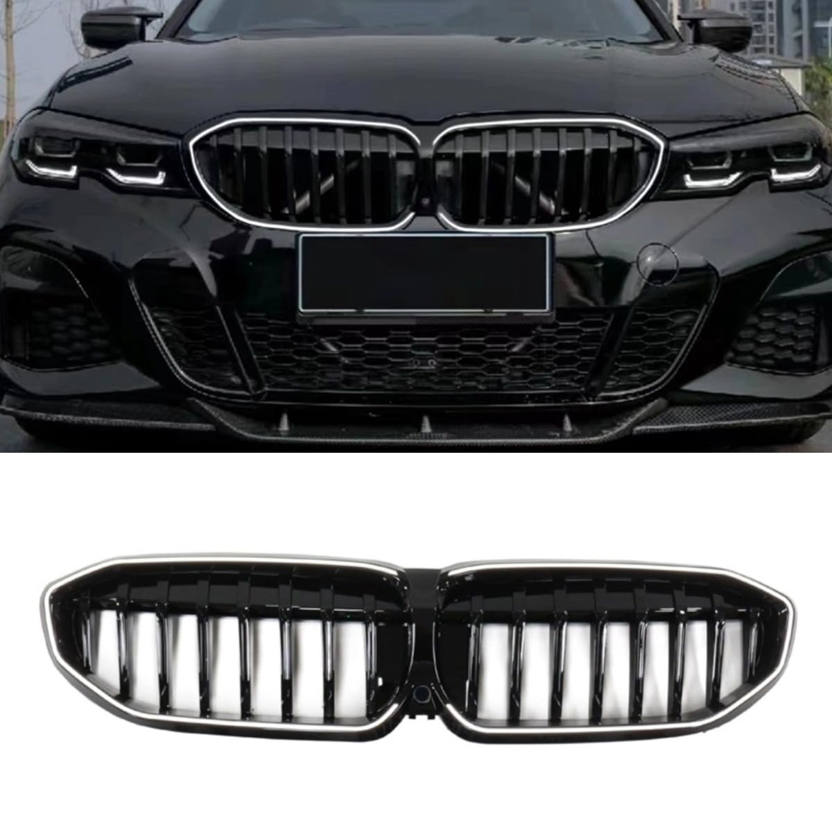 LED Grill für BMW 3er G20 G28 2019-2022 Auto Frontstoßstange Racing Kühlergrill Karosserie Kit Frontstoßstange LED Kühlergrill Modifikationsteil von Generic