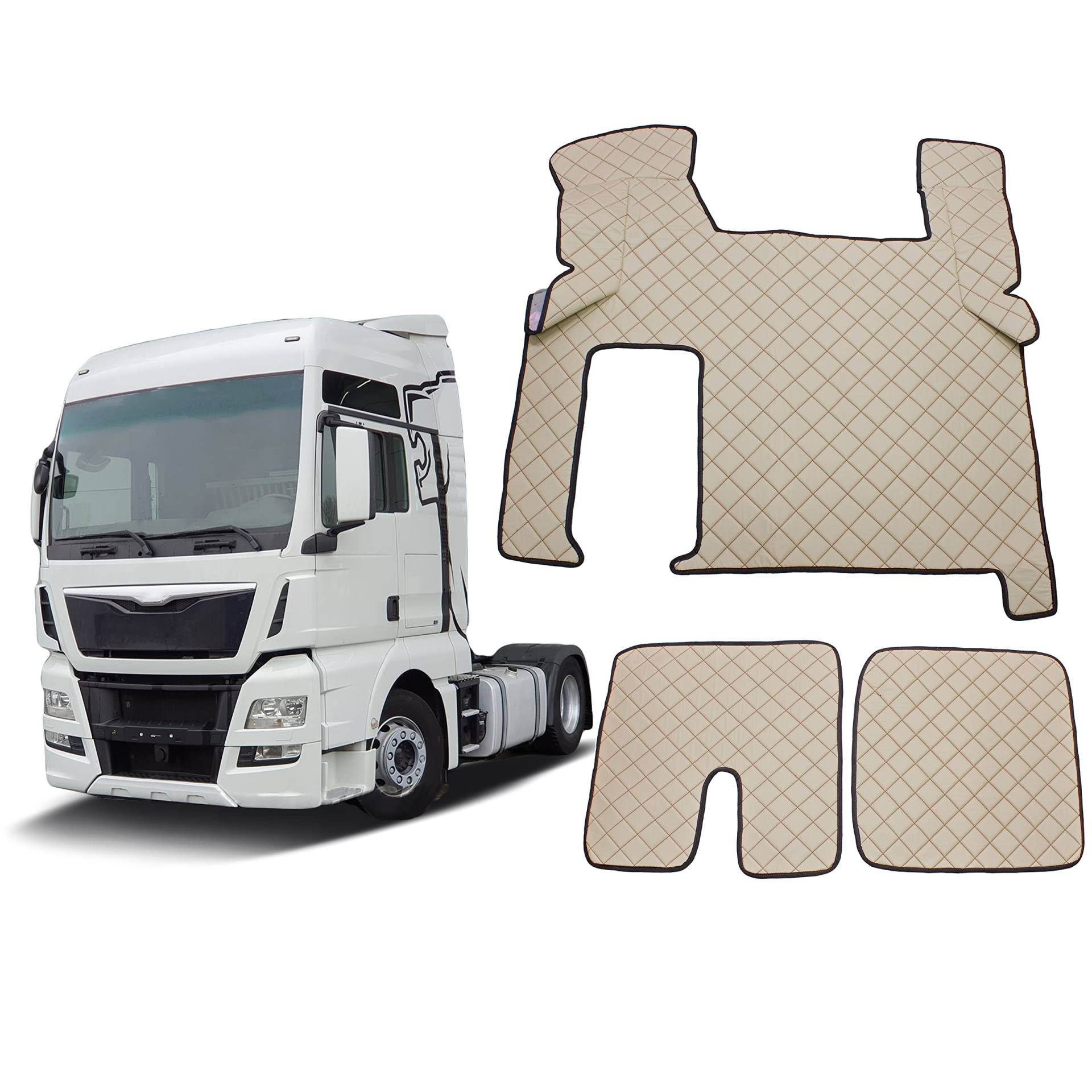 LKW Fußmatten Beige mit rot stitche passend für TGX 2010-2017 EURO 5 EURO 6 Trucks LKWs Automatisch Tunnelabdeckung Öko-Leder Interieur Zubehör LKW Dekoration von Generic