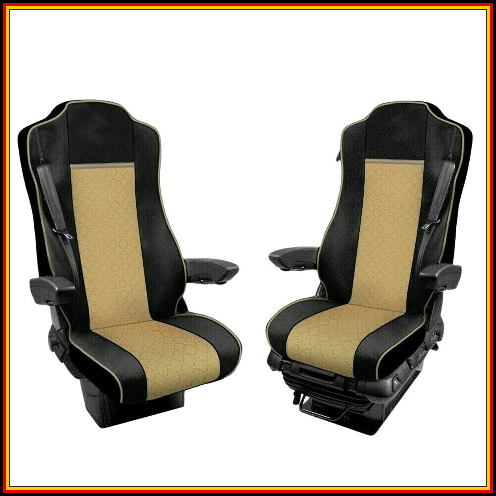 LKW Sitzbezüge Für Actros MP4 2015-2020 Schonbezüge Öko-Leder 1+1 Sitz Schwarz/Beige von Generic