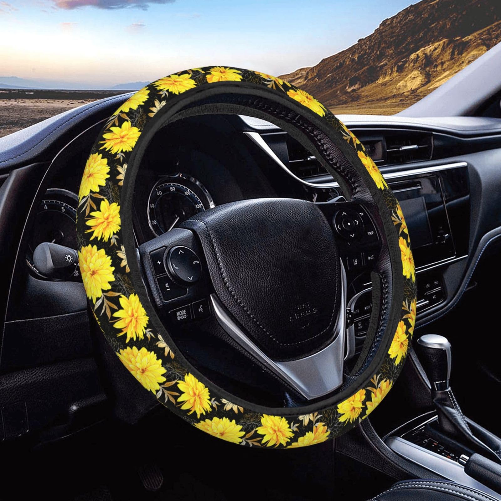 Lenkrad Überzug 38Cm，Rudbeckia Gelbe Blumen Steering Wheel Cover Auto Mode Lenkradbezug Schweißabsorbierende Lenkradcover Für Jeep Herbst LKW von Generic