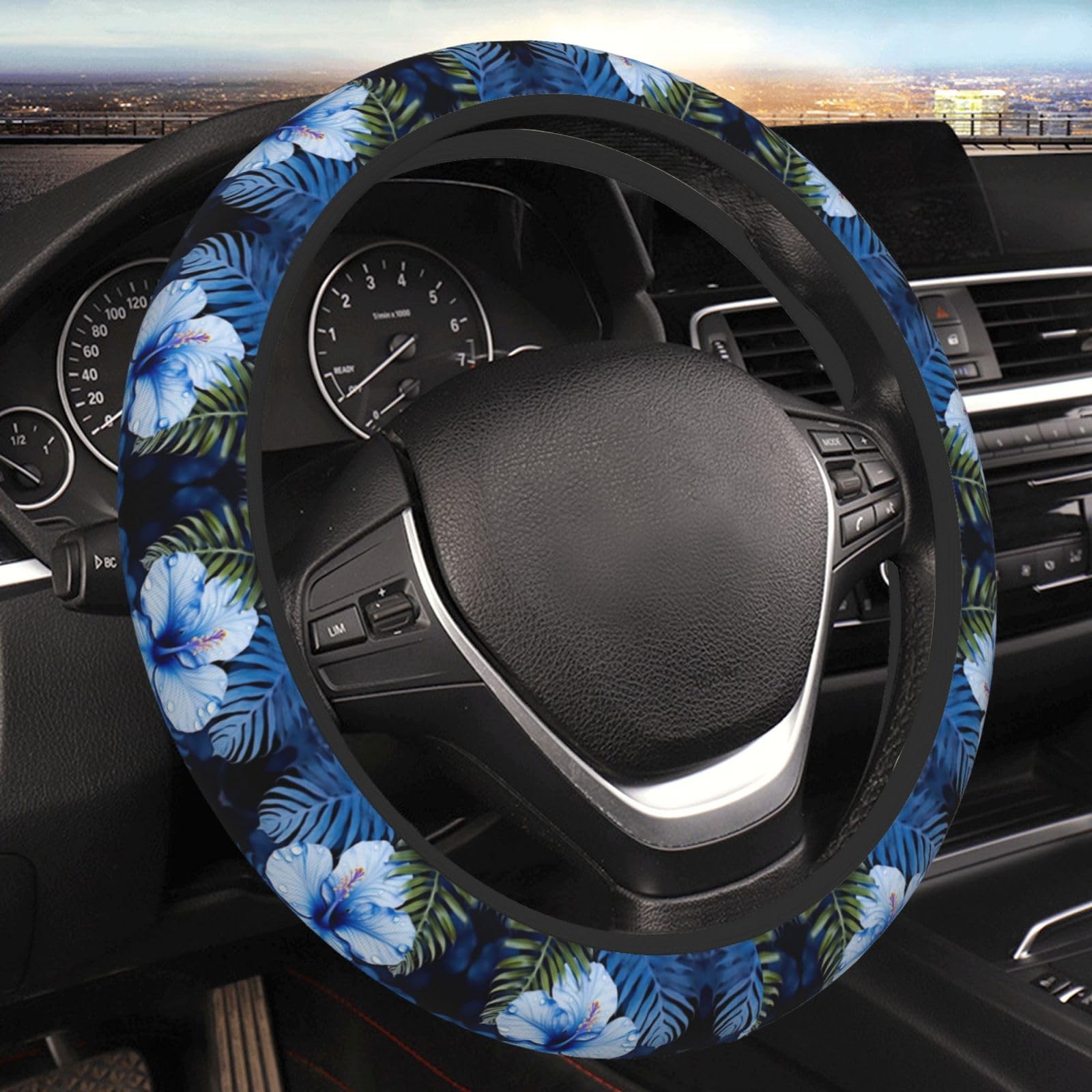 Lenkradbezug Blaue Blume Tropisch Auto Lenkradhülle Universal Lenkradschutz rutschfest Lenkradabdeckung Für Auto Innenraum Unisex SUV 38cm von Generic