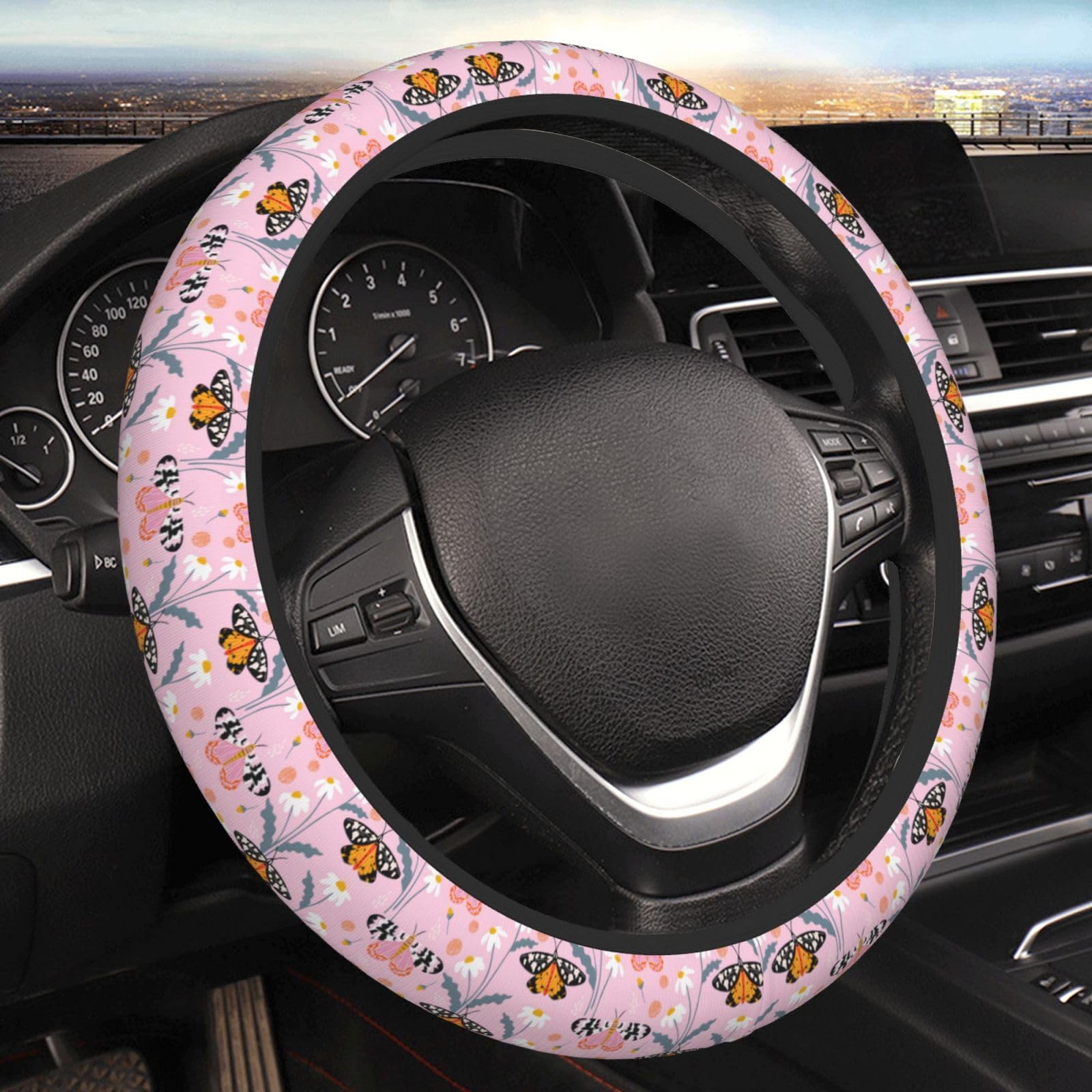 Lenkradbezug Blume Auto Lenkrad Abdeckung Anti Rutsch Lenkradabdeckung Weich Steering Wheel Cover Auto Für Frauen SUV Männer von Generic