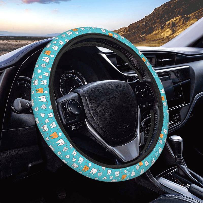 Lenkradbezug Cartoon Süße Zähne Lenkrad Schutzabdeckung Strapazierfähigem Lenkradhülle Mode Steering Wheel Cover Auto Für Männer Limousine Auto von Generic