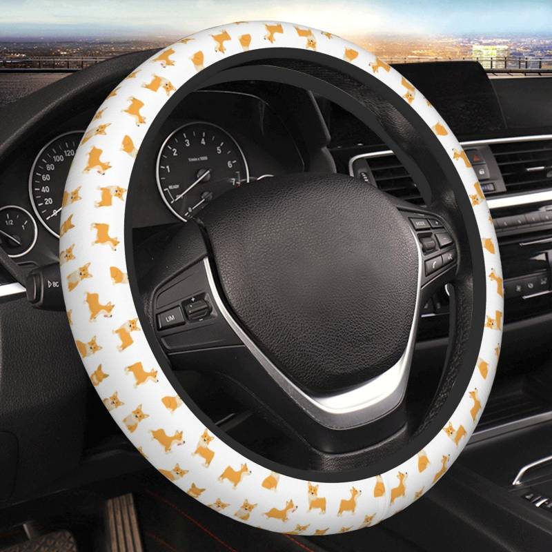 Lenkradbezug Corgi Steering Wheel Cover Auto Luxuriöse Auto Lenkrad Schutzhülle Weich Lenkrad Schutzabdeckung Für Limousine LKW Frauen von Generic