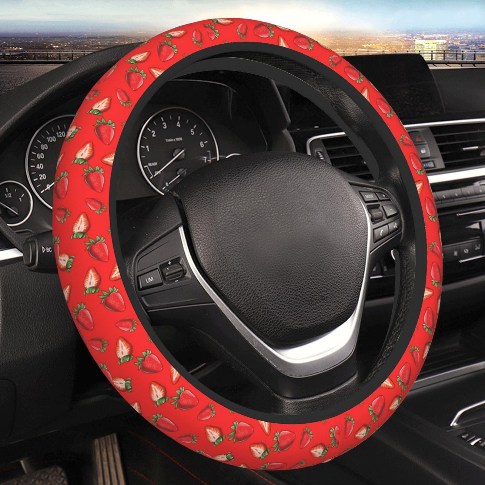 Lenkradbezug Erdbeere Lenkradabdeckung Schweißabsorbierende Steering Wheel Cover Auto Weich Lenkrad Schutzabdeckung Für LKW Fahrzeug SUV von Generic