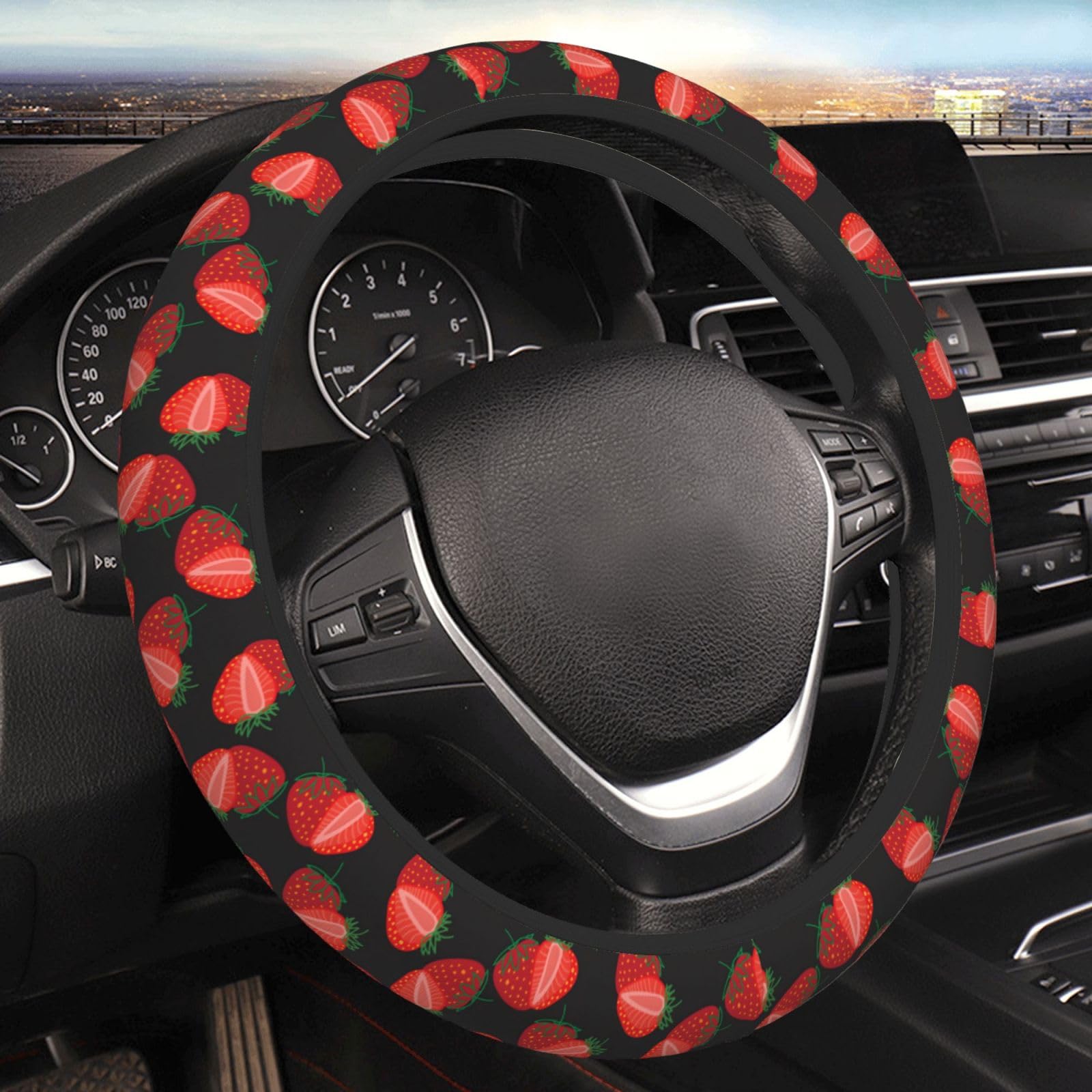 Lenkradbezug Erdbeere Steering Wheel Cover Auto Universal Auto Lenkradbezüge Flauschig Lenkrad Überzug Für LKW Fahrzeug Männer von Generic