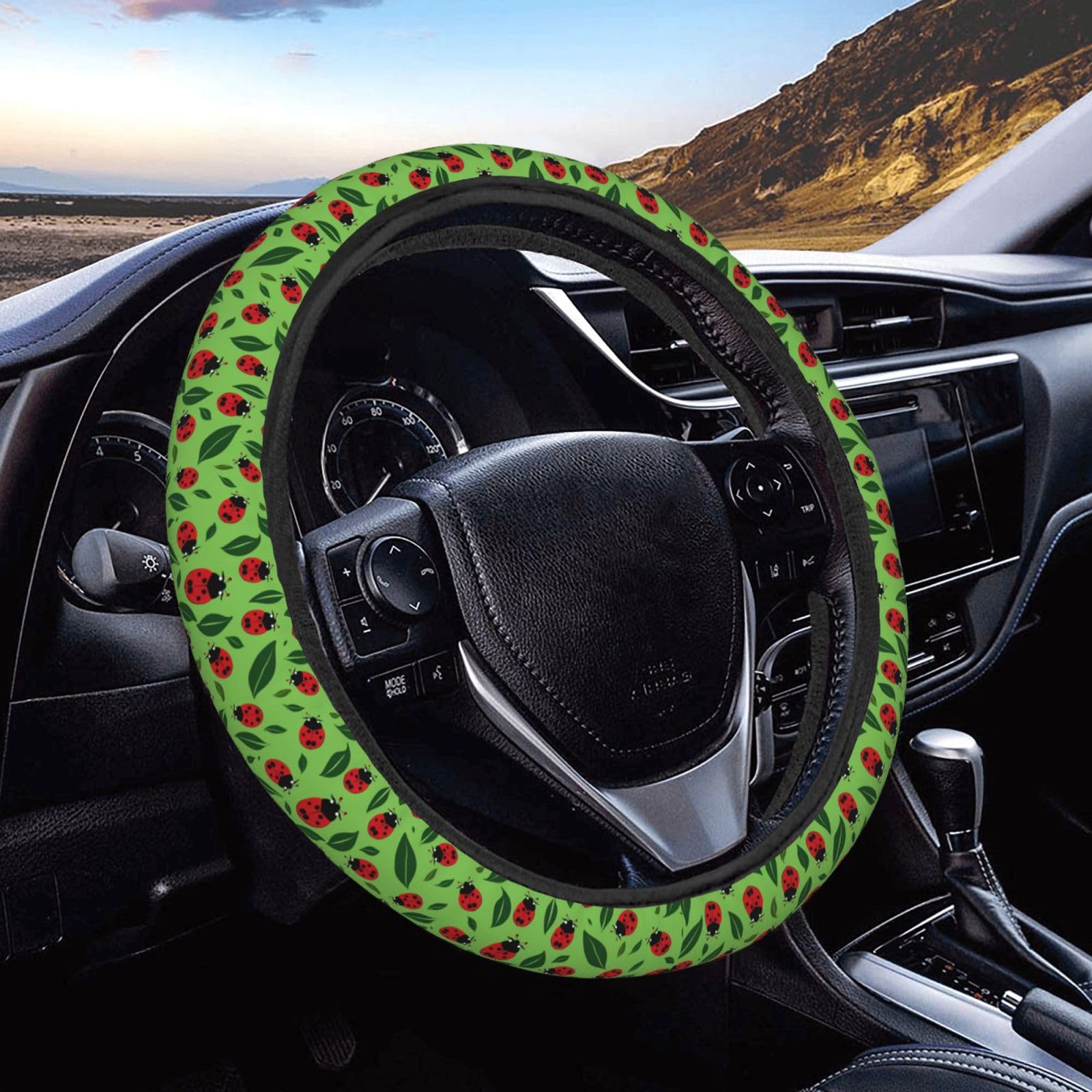 Lenkradbezug Marienkäfer Grün Lenkrad Überzug Sicherheit Steering Wheel Cover Auto Universal Lenkradschutz Für Sommer SUV Damen von Generic