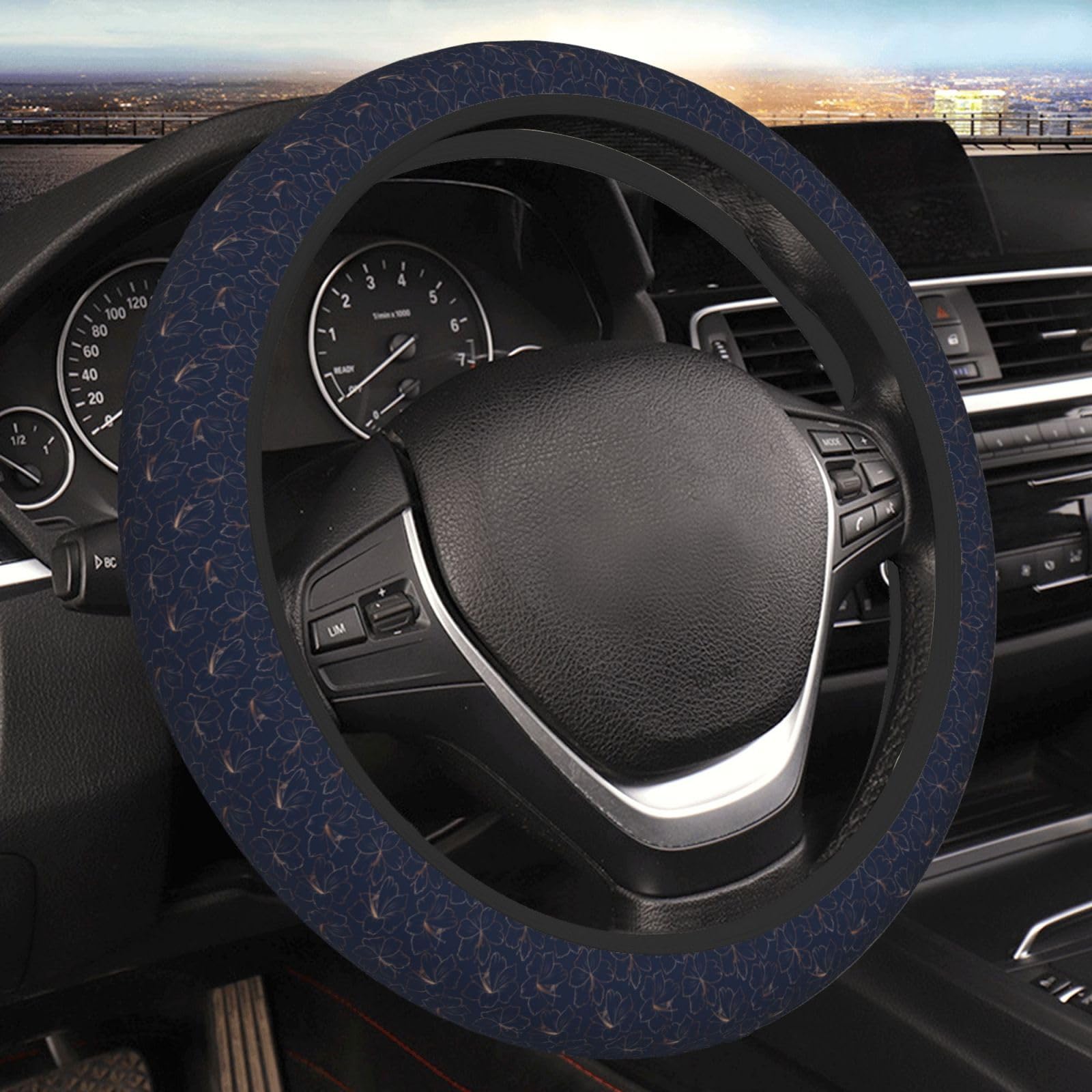 Lenkradhülle Kupfer-Gold Glänzende Umrisse Von Lilienblüten Premium Steering Wheel Cover Atmungsaktiv Lenkrad Abdeckung Für SUV Damen 38Cm von Generic