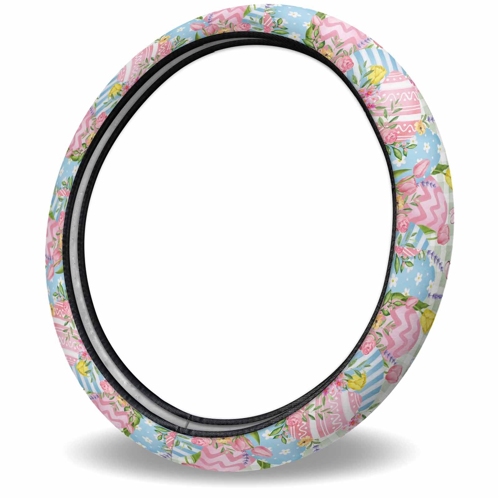 Lenkradschoner 38Cm，Frühling Ostern Bunte Eier Tulpen Lenkrad Schutzabdeckung Universal Lenkradschutz Weich Steering Wheel Cover Auto Für LKW Jeep Limousine von Generic