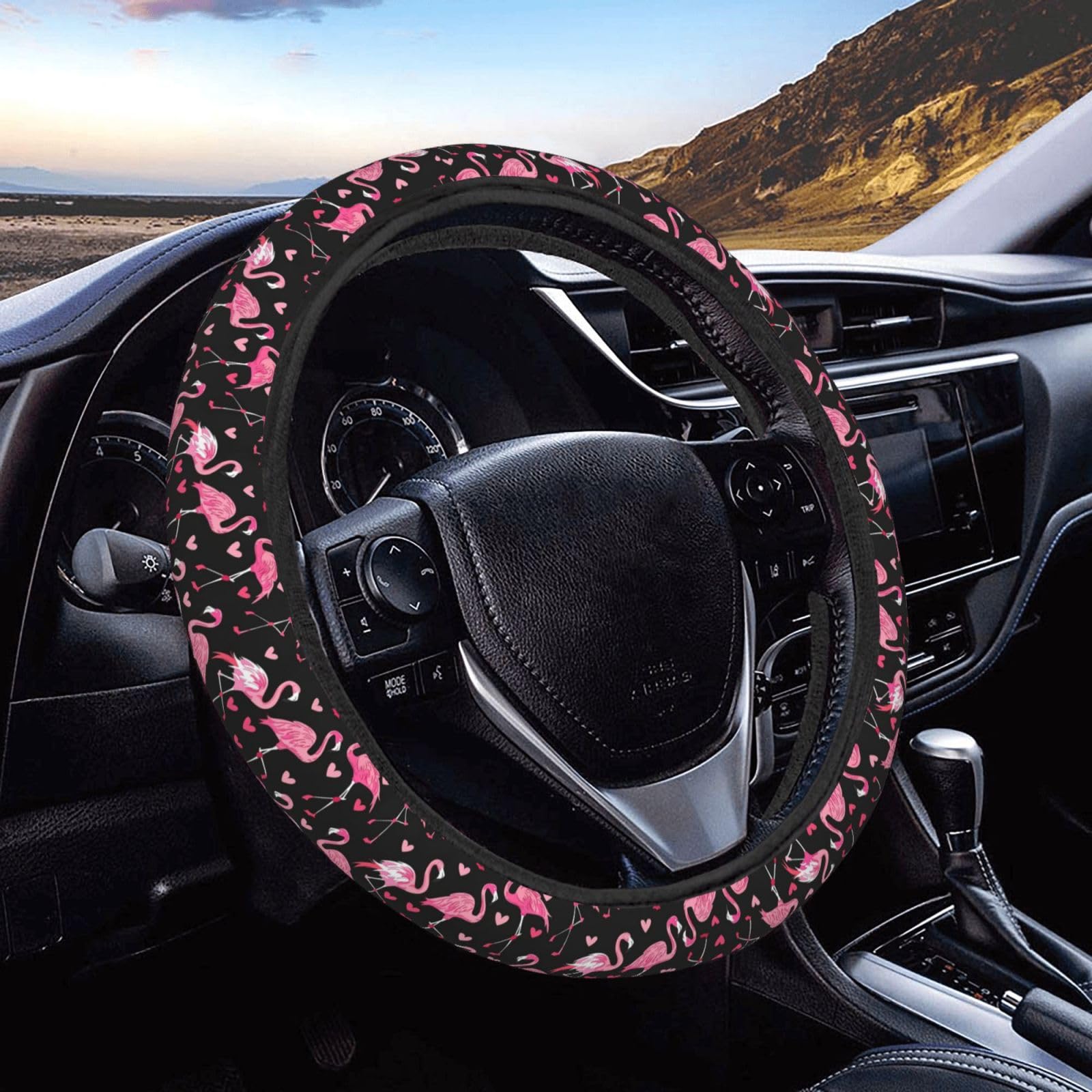 Lenkradschutz Flamingo Pink Lenkrad Überzug Weich Auto Lenkradbezüge Mode Lenkradcover Für SUV Winter Limousine von Generic