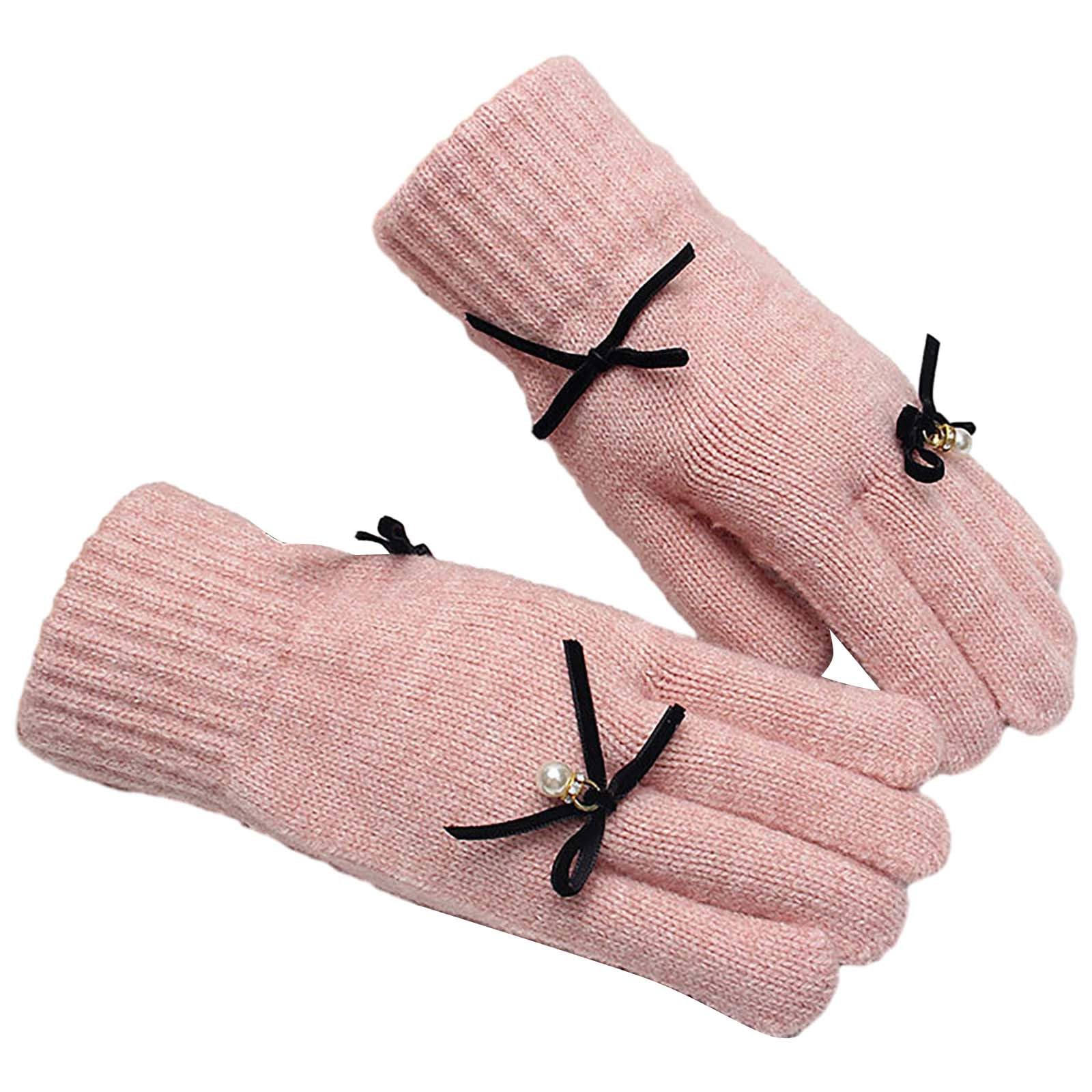 Long Fingerless Gloves Bow Gloves Damen Winter Warme Fünf-Zeiger-Strickhandsocken aus Wolle Handschuhe Damen FäUstlinge (PK2, One Size) von Generic