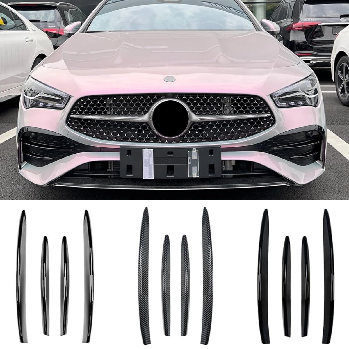 Lufteinlassgitter Abdeckung Blende Kompatibel mit Mercedes Benz CLA-Klasse C118 X118 2023+ Body Kit Styling Front Nebelscheinwerfer Dekoration Streifen Autozubehör (Glänzend Schwarz) von Generic