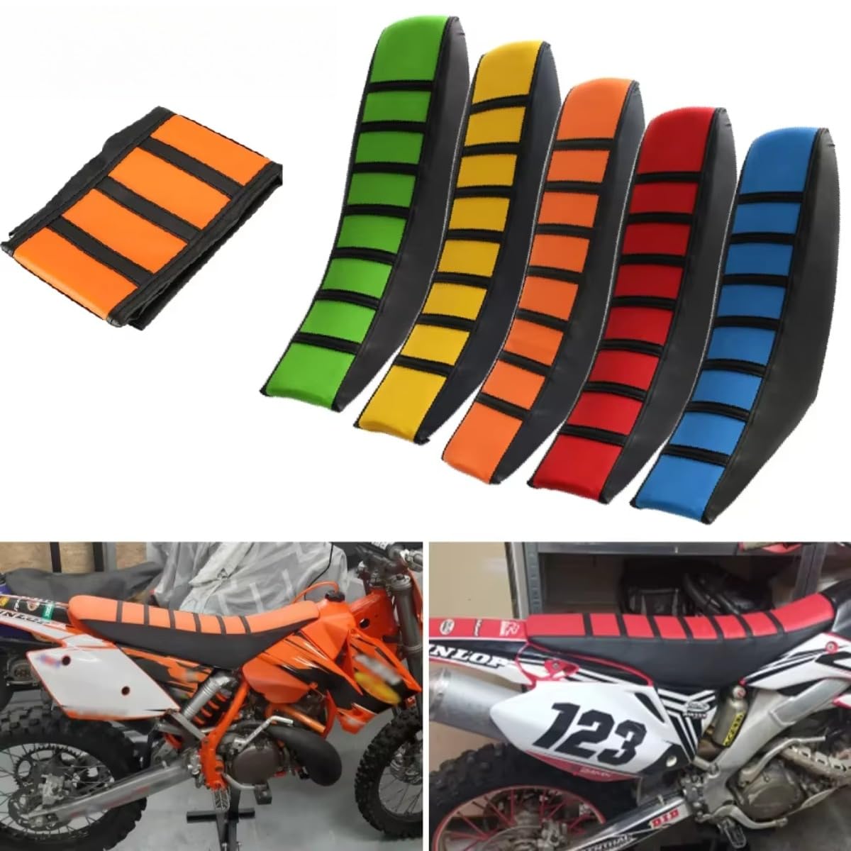 Motorrad-Sitzbezug aus weichem Gummi, gestreift, orange, weicher Griff, kompatibel mit KTM 350 EXC-F/SX-F 50 SX 250 EXC-F 200/300 EXC 450/200SXF 250 Karosserie-Kit Autozubehör (Grün) von Generic