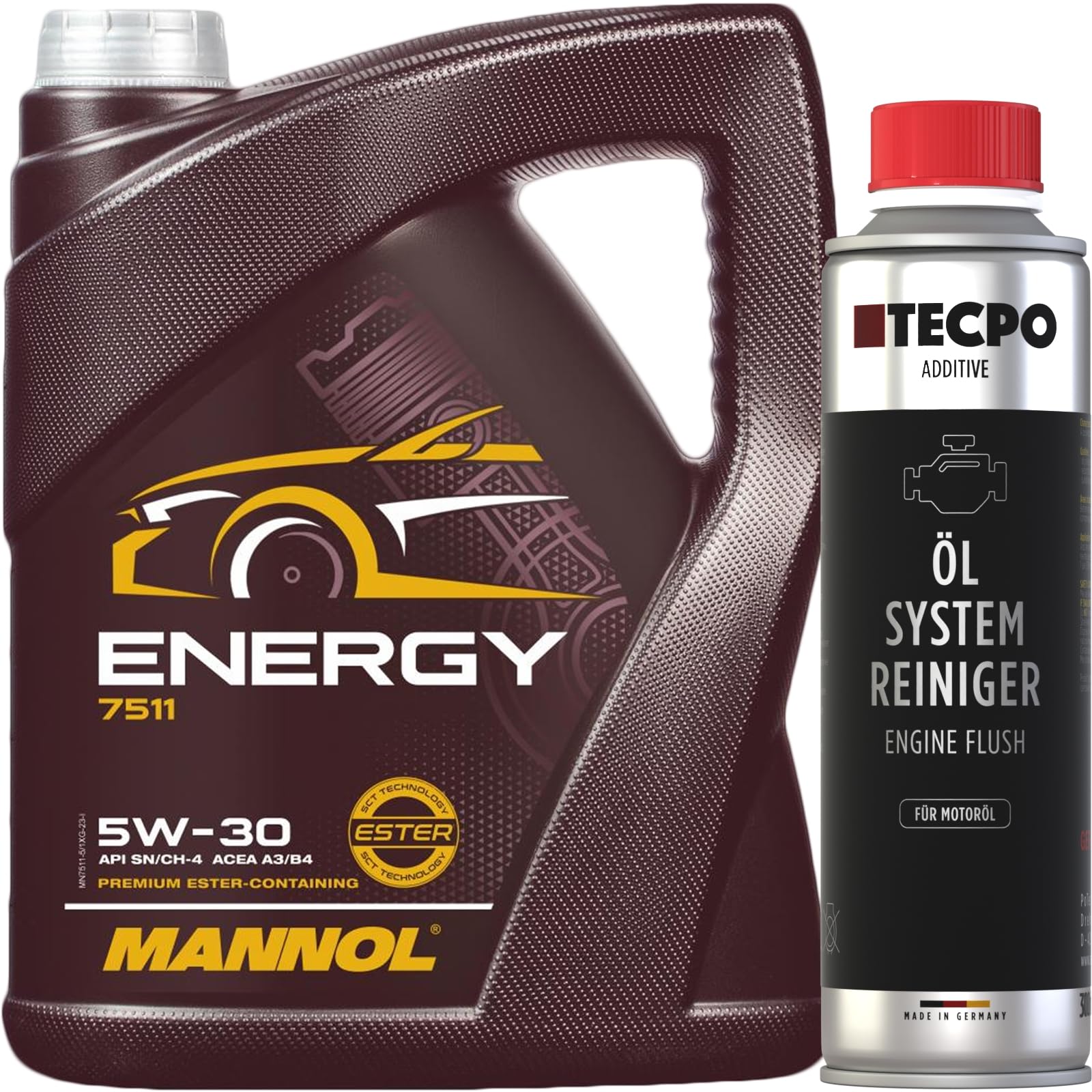 Motorspülung Ölsystem Reiniger 300 ml + 5W-30 Motoröl Energie 5W30, 5 Liter von Generic