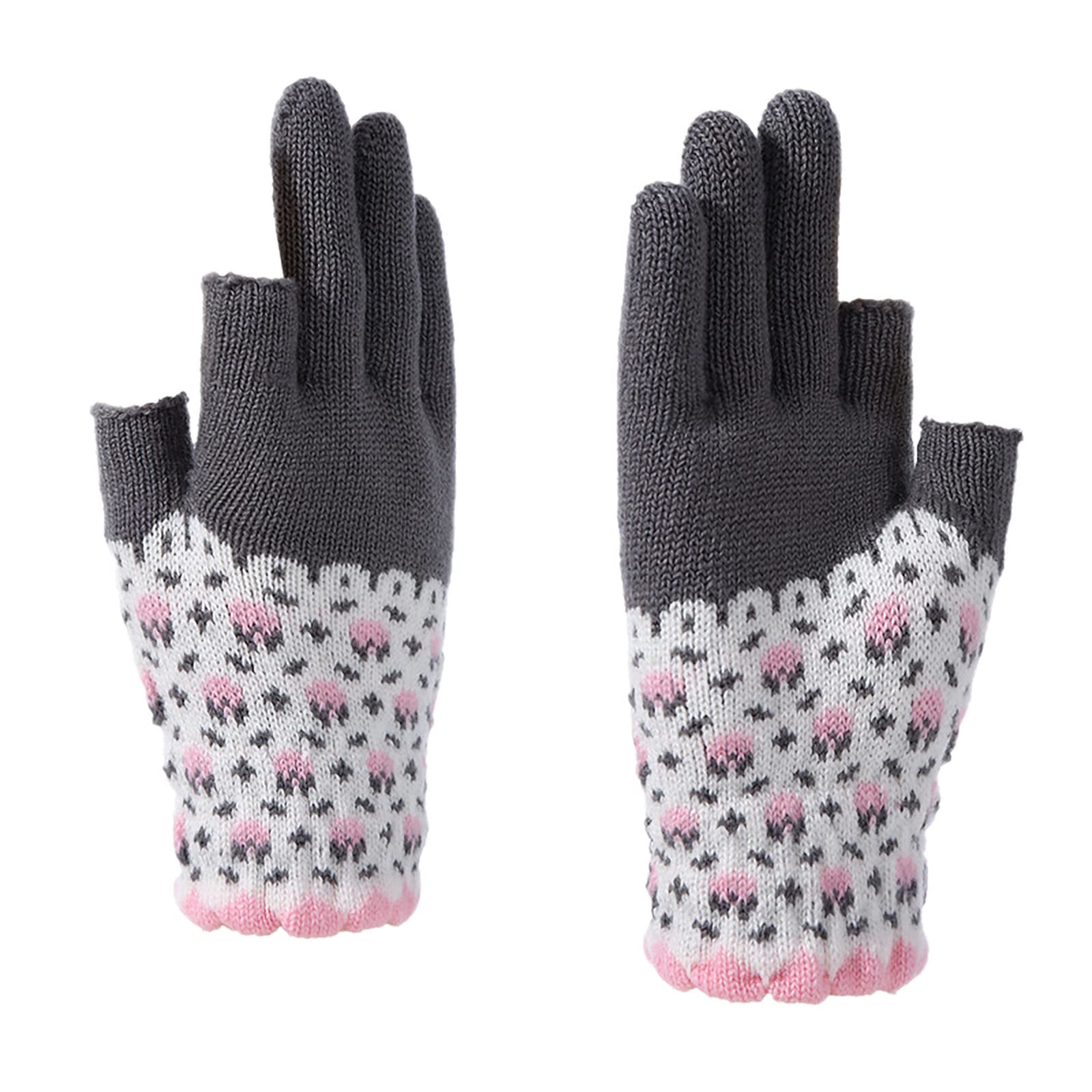 MüTze Schal Handschuhe Set Damen GrüN Herren Damen Ski Open Toed Winter Keep Warm Print Stricken Winddicht Wasserdicht Golves Outdoor Reitfäustlinge Nylon Handschuhe Transparent Lang (Grey, One Size) von Generic