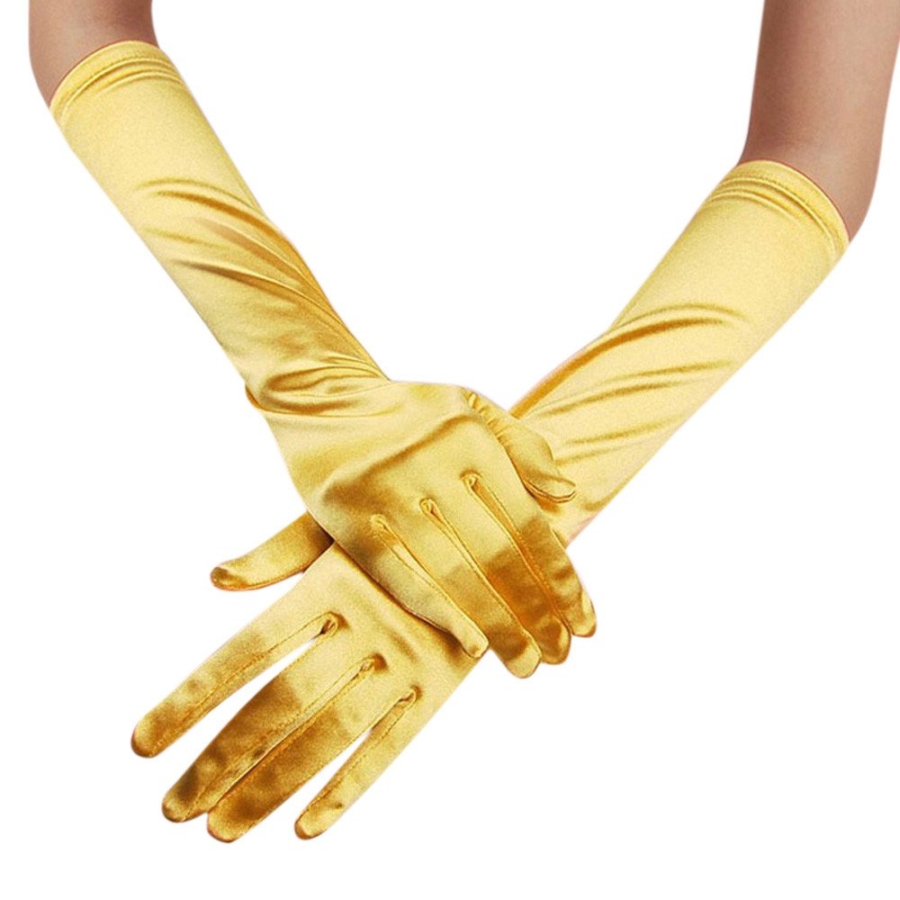 MüTze Und Handschuhe Damen Handschuhe Party Long Opera Evening Frauen Abschlussball-Handschuhe Hochzeiten Handschuh aus Satin Damen-Handschuhe (Yellow, One Size) von Generic