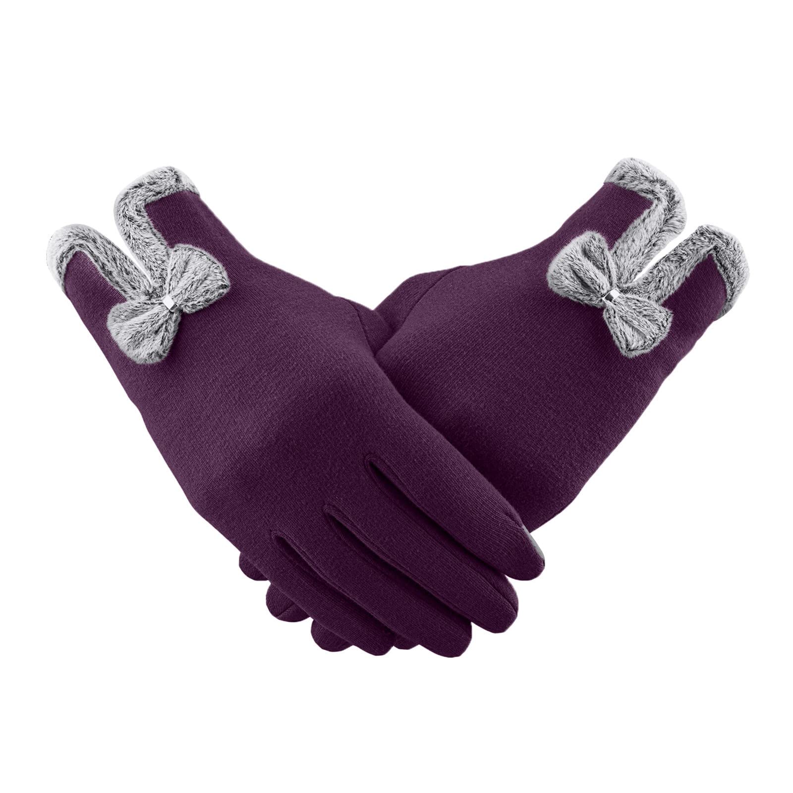 MüTze Und Handschuhe Set Damen Winterhandschuhe Warme Touchscreen Handschuhe Winddichte Handschuhe für Damen Damen Winter Eleganter Winterhandschuh Strickhandschuhe Halbfinger (Purple, One Size) von Generic