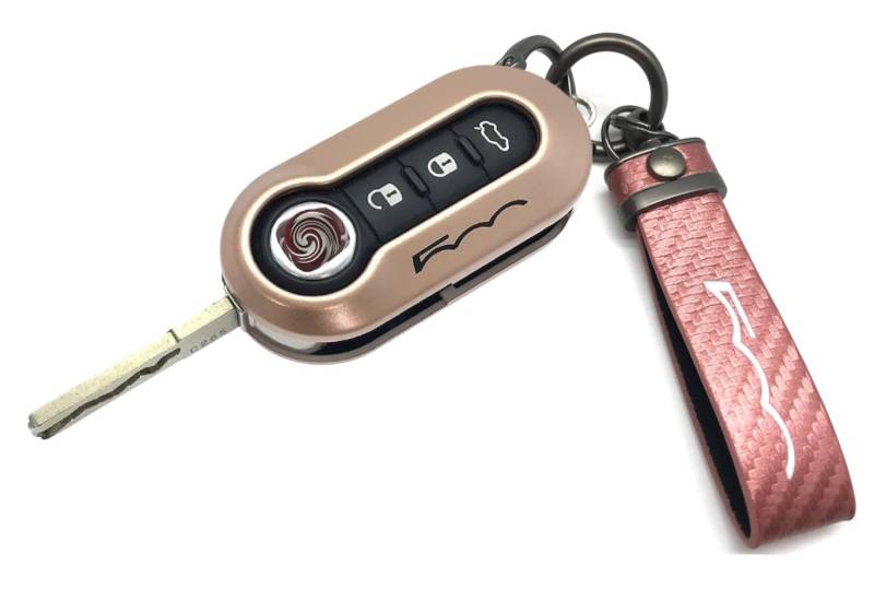 Nordecco Glänzend Schlüsselanhänger Hülle Kompatibel mit Fiat 500C 500-500L Abarth Grande Punto Brava Panda Stilo Linea (Rose Schlüsselanhänger, Rose Gold Gehäuse) von Generic