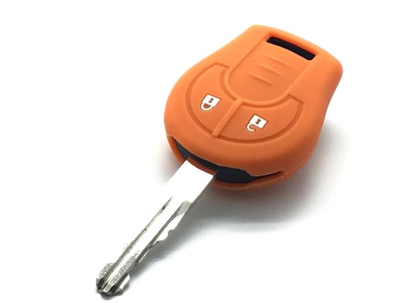 Nordecco Silikon Schlüsselanhänger Schutzhülle 2 Tasten Kompatibel mit Tiida, Micra, Juke, NSN14 Schlüsselbart (Orange) von Generic