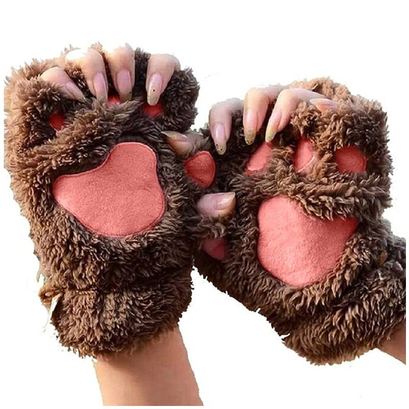 Plüsch Handschuhe Damen Katzenpfoten Handschuhe Fellhandschuhe Thermo Fingerlose Fäustlinge Niedlich Katze Klaue Bärentatze Fingerlose Handschuhe Windstopper Handschuhe Weich Warme Fahrradhandschuhe von Generic