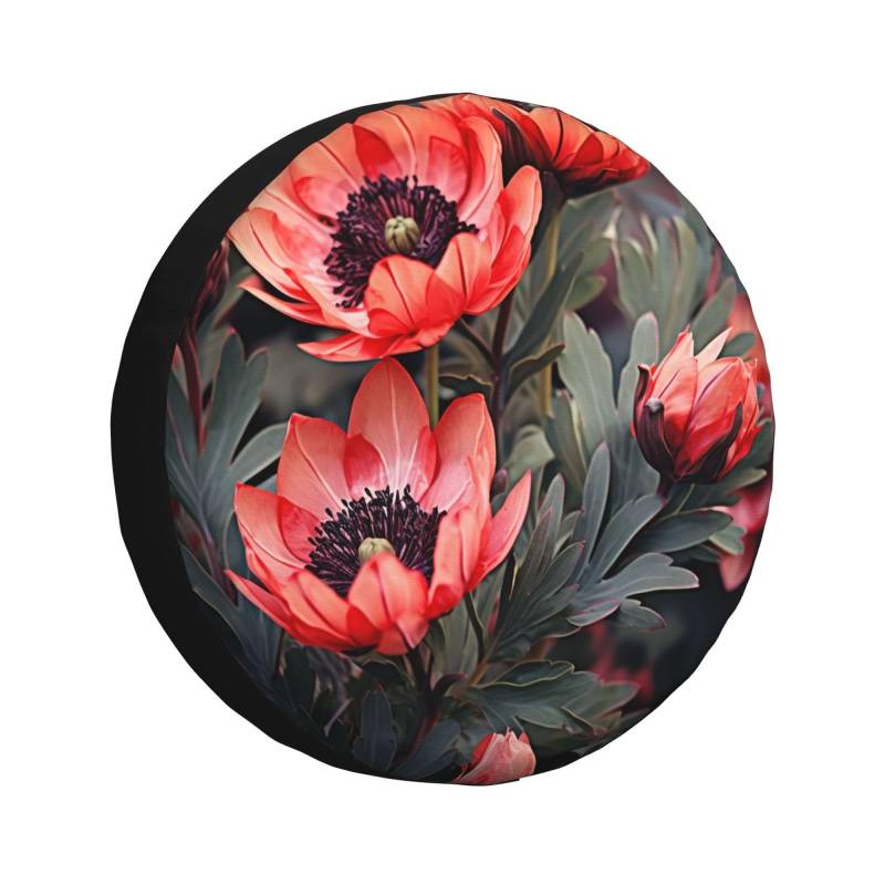 Radabdeckung Rote Blumen Spare Tire Cover Wasserdicht Schutzbezug Passend Ersatz Reifen Abdeckung Für Wohnmobile Truck Caravan 14 inch von Generic