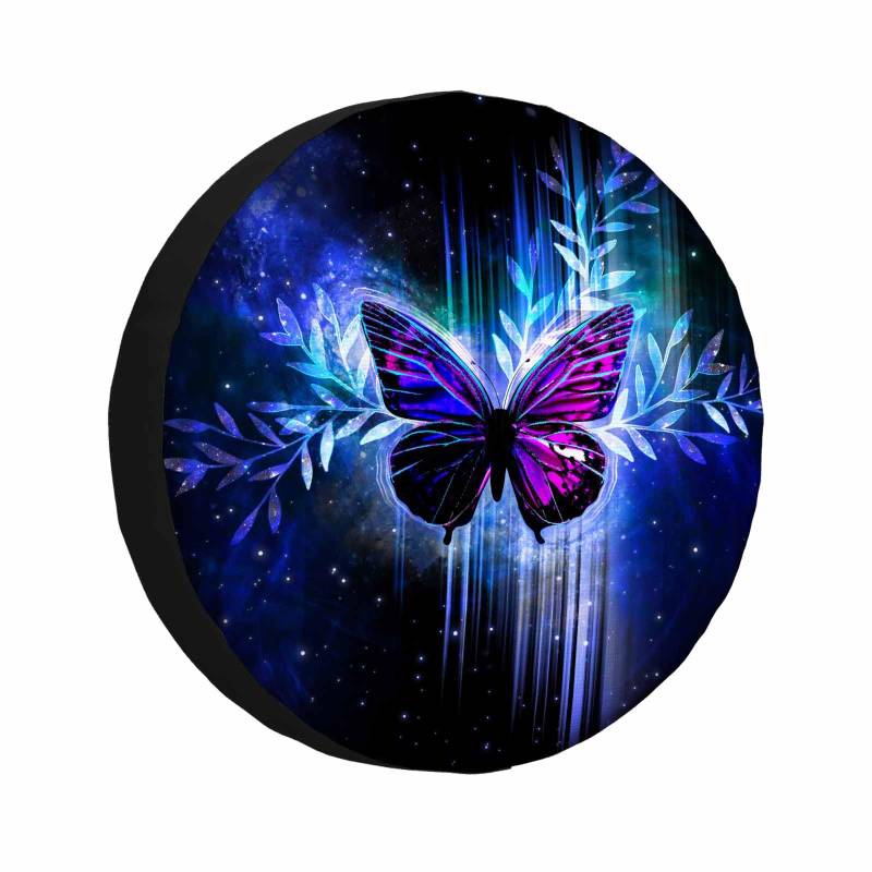 Radabdeckung Schmetterling Surreale Holographische Raumbeleuchtung Lila Morpho Ersatzradabdeckungen Staubdicht Autorädertaschen Universal Reserveradabdeckung Für SUV Auto Truck 14 inch von Generic