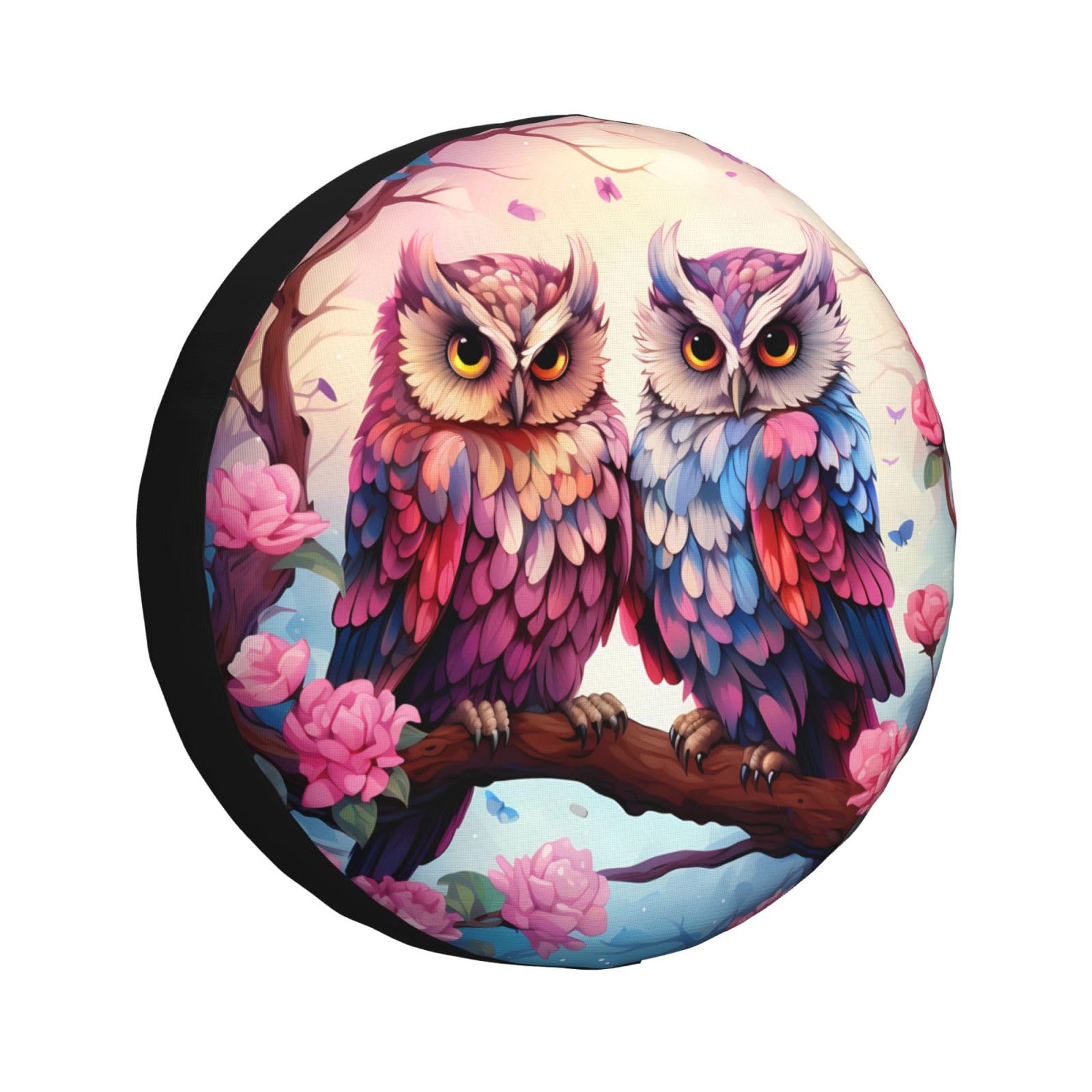 Radschutzhülle Eule Vögel Blume Zweig Blume Ersatz Reifen Abdeckung Mit Kordelzug Reifenhülle Universal Spare Tire Cover Für Viele Fahrzeug Truck Caravan 14 inch von Generic