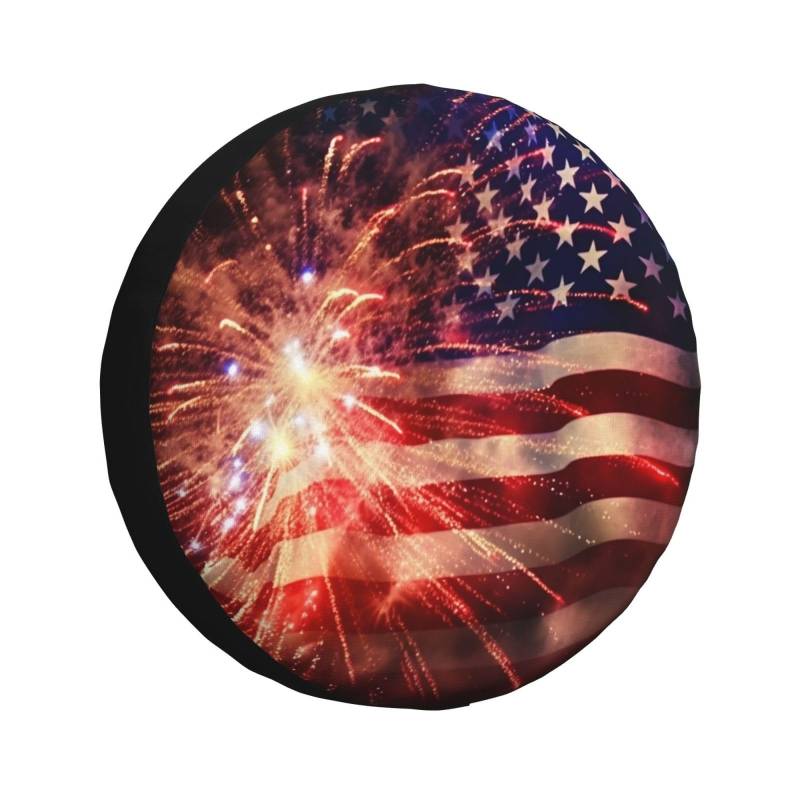 Radschutzhülle Feuerwerk Amerikanische Flagge Auto Reifenabdeckung Mit Kordelzug Reifenschutzabdeckung Staubdicht Ersatz Reifen Abdeckung Für Geländewagen Viele Fahrzeug Wohnmobile 17 inch von Generic