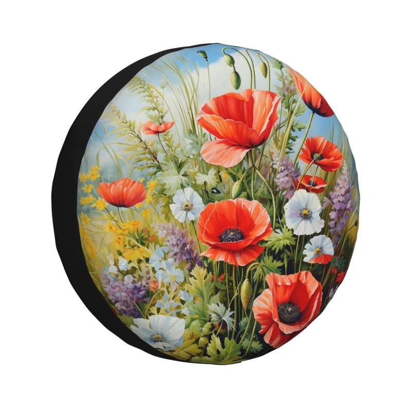 Reifen-Aufbewahrungstasche Art Painting Poppy Flower Ersatzradabdeckung Universal Reifenhülle Waschbar Auto Reifenabdeckung Für Anhänger Truck Wohnmobile 14 inch von Generic